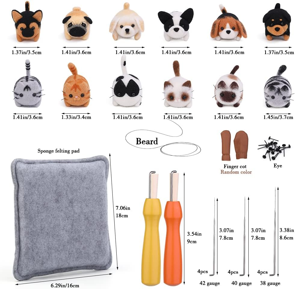 Needle Felting Kit，12 Pieces Doll Making Wool Needle Felting Starter Kit with Instruction,Felting Foam Mat and DIY Needle Felting Supply for DIY Craft Animal Home Decoration Birthday Gift image number 4