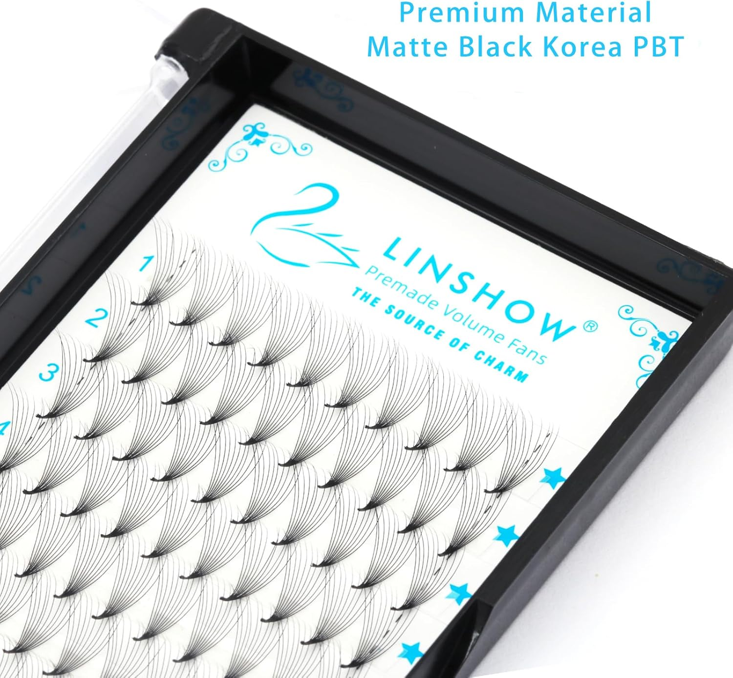 Linshow Premade Fans 0.07Mm 8-15Mm Length C/D Curl Long Stem 4D/5D/6D/10D Promade Volume Fans Pointy Base Root Faux Mink Eyelash Extensions for Natural Look (4D C Curl, 10Mm) image number 2