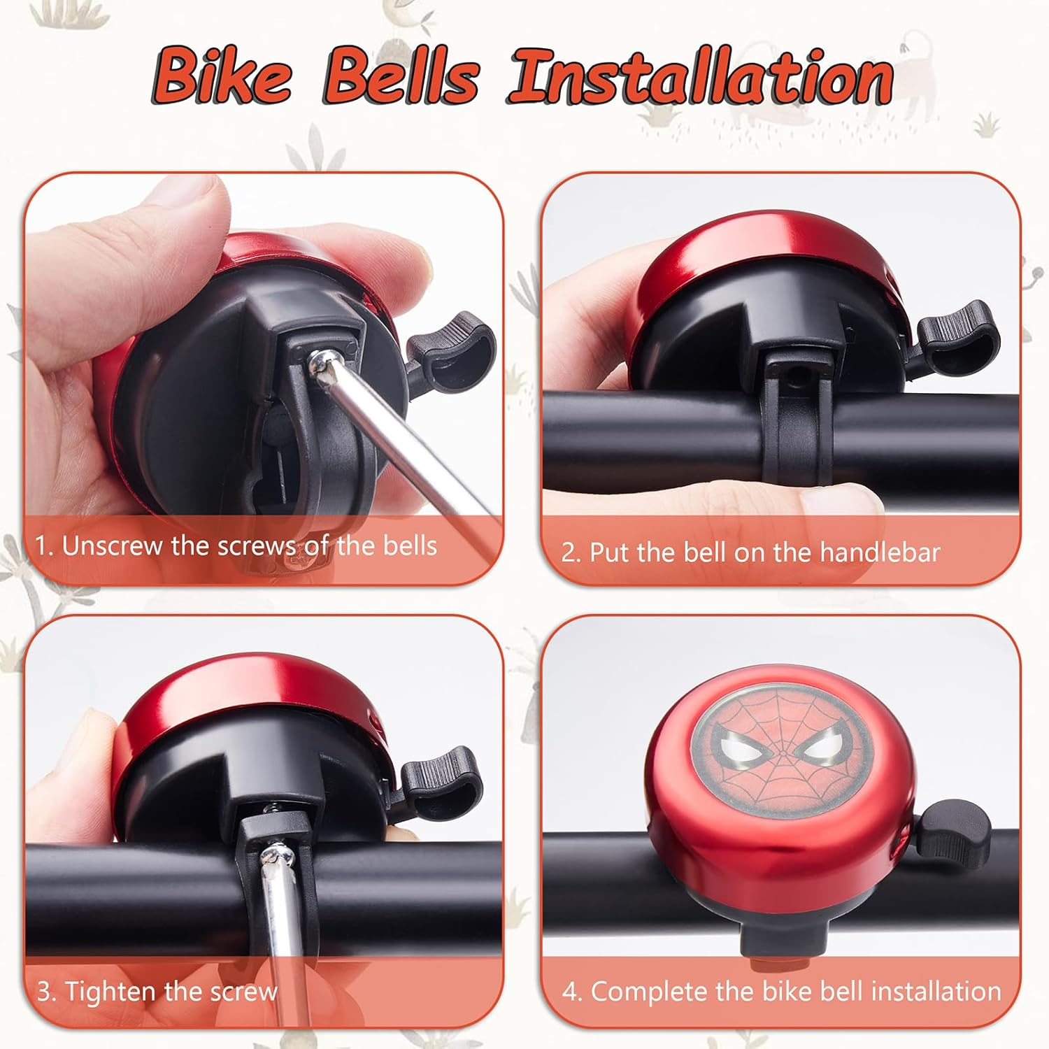 Kids Bike Bell Bike Bell Bike Accessories for Kids Bicycle Bell for Boys Girls with Loud Clear Sound Bike Bells for Adults Toddler Scooter Bells Cute Fit 0.87" Handlebars Red Spider