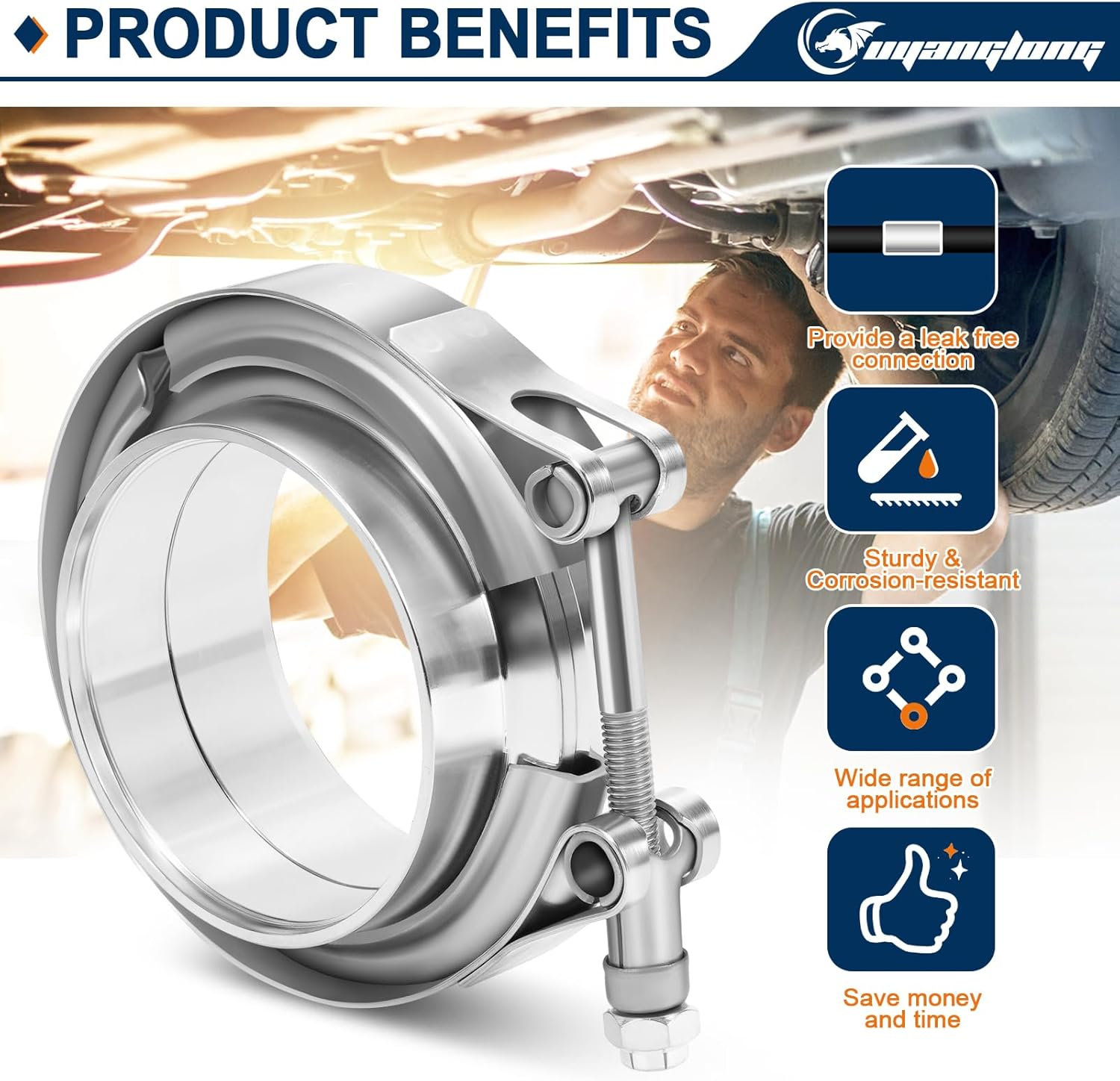 2.5 Inch V Band Exhaust Clamp with Flange Male Female Stainless Steel for Turbocharger, Exhausts, Mufflers, Downpipe 4PCS image number 5