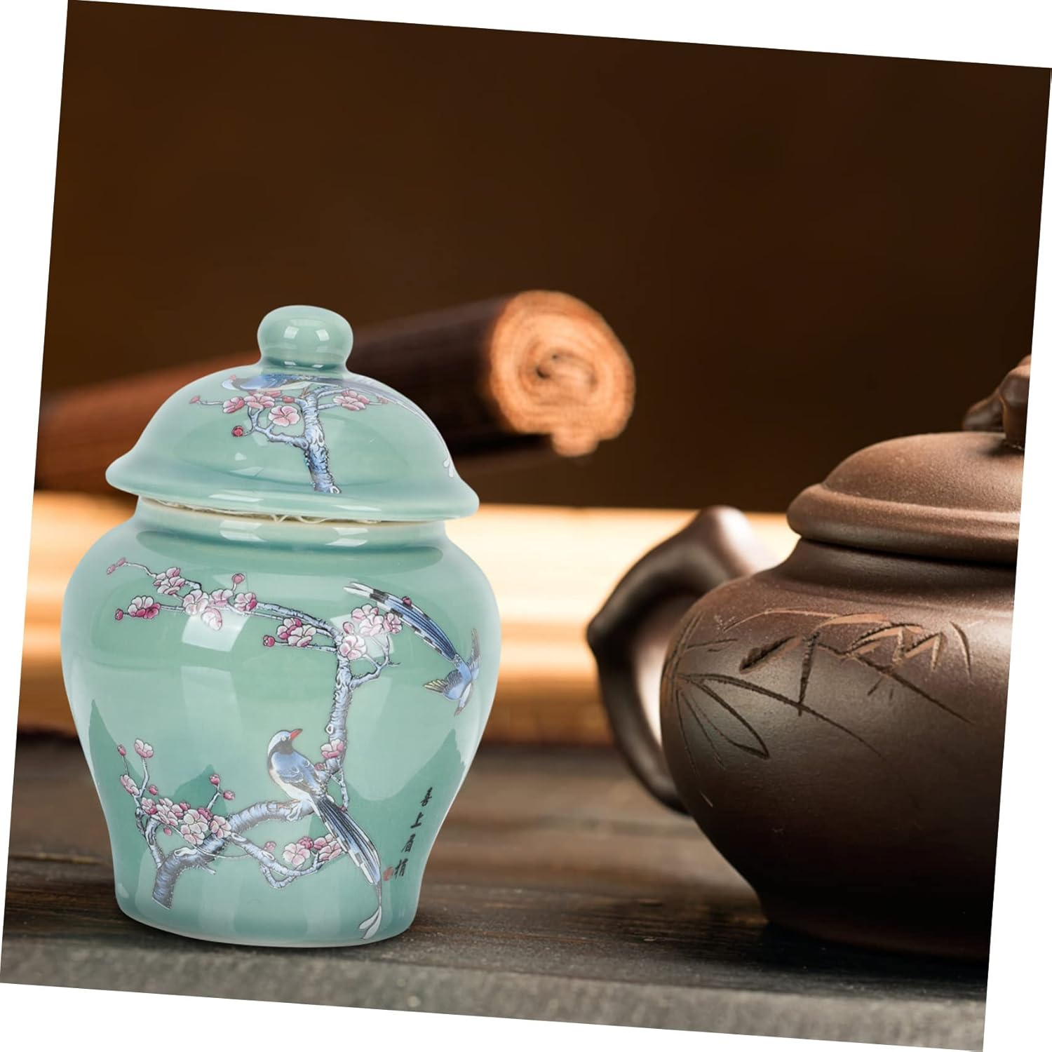 FUNOMOCYA Ceramic Tea Canister Sealed Tea Storage Jar Blue and White Porcelain Small Vintage Style Home Use image number 1