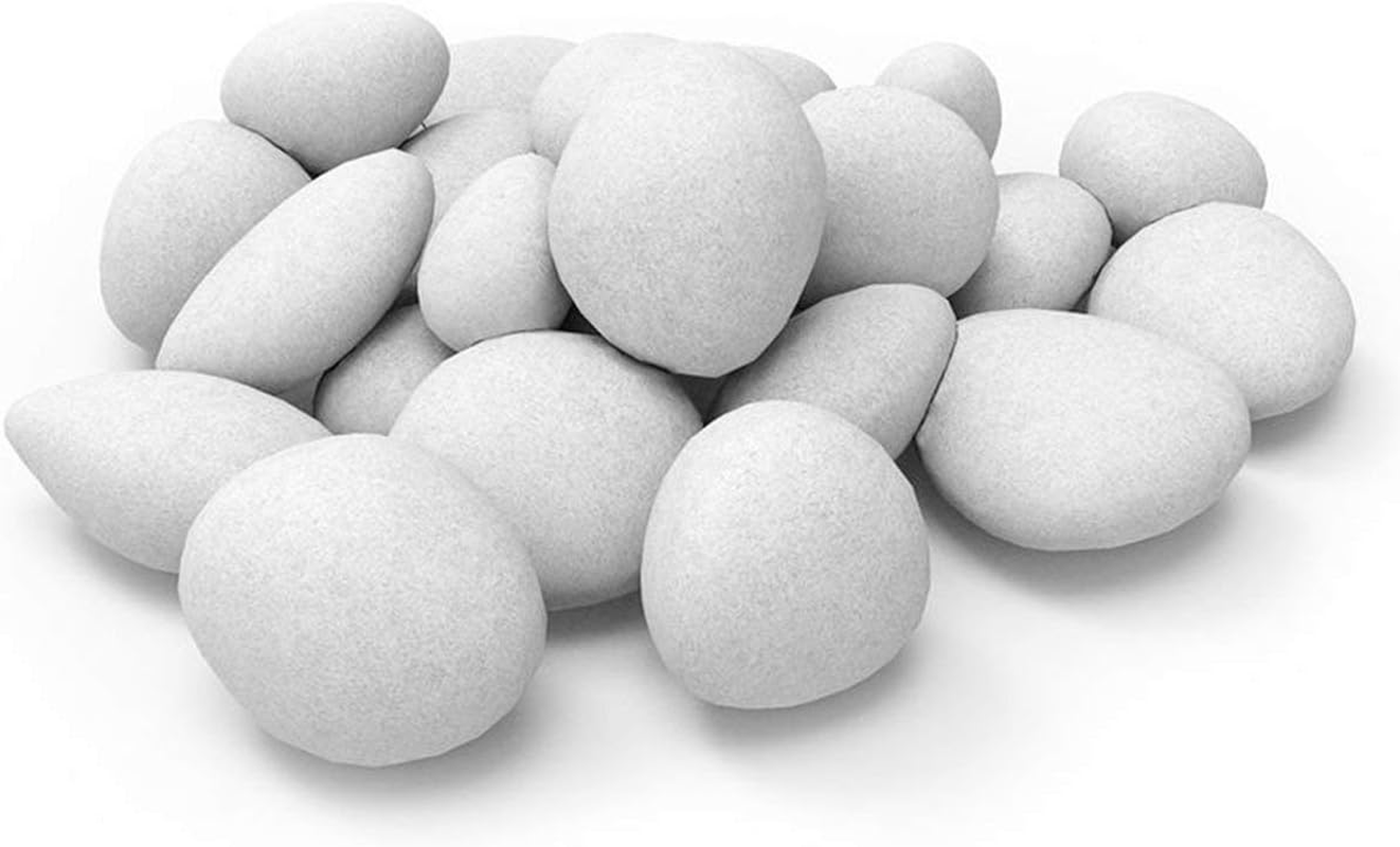 24 PCS Fireplace Ceramic Pebbles for Firepits ，For All Types of Indoor, Gas Inserts, Ventless & Vent Free, Electric, or Outdoor Fireplaces & Fire Pits. Realistic Clean Burning Accessories &hellip; (White)