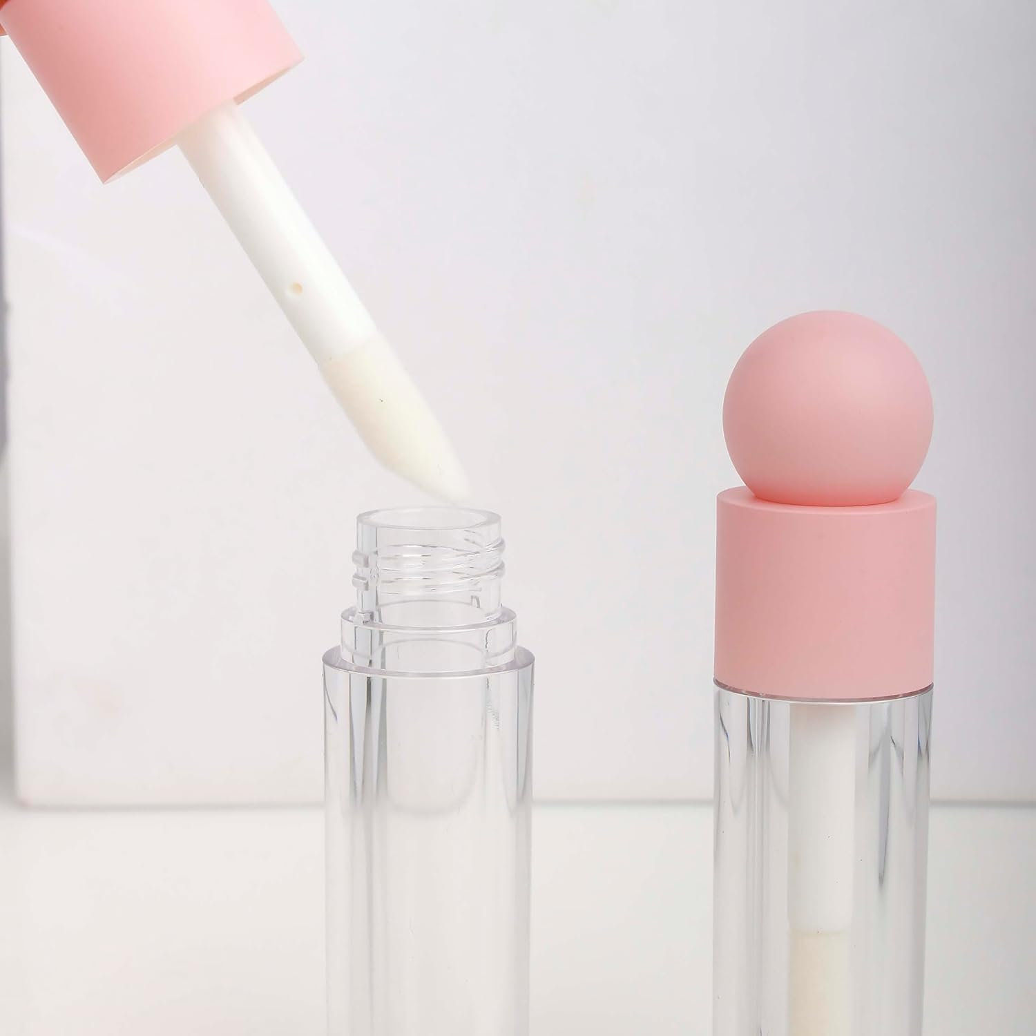 COSIDEA 30Pcs Empty 5Ml Pink Lip Gloss Tubes with Big Wand Large Deo Foot Brush Lipgloss Tube Container with Ball Shape Cap - Pink image number 4