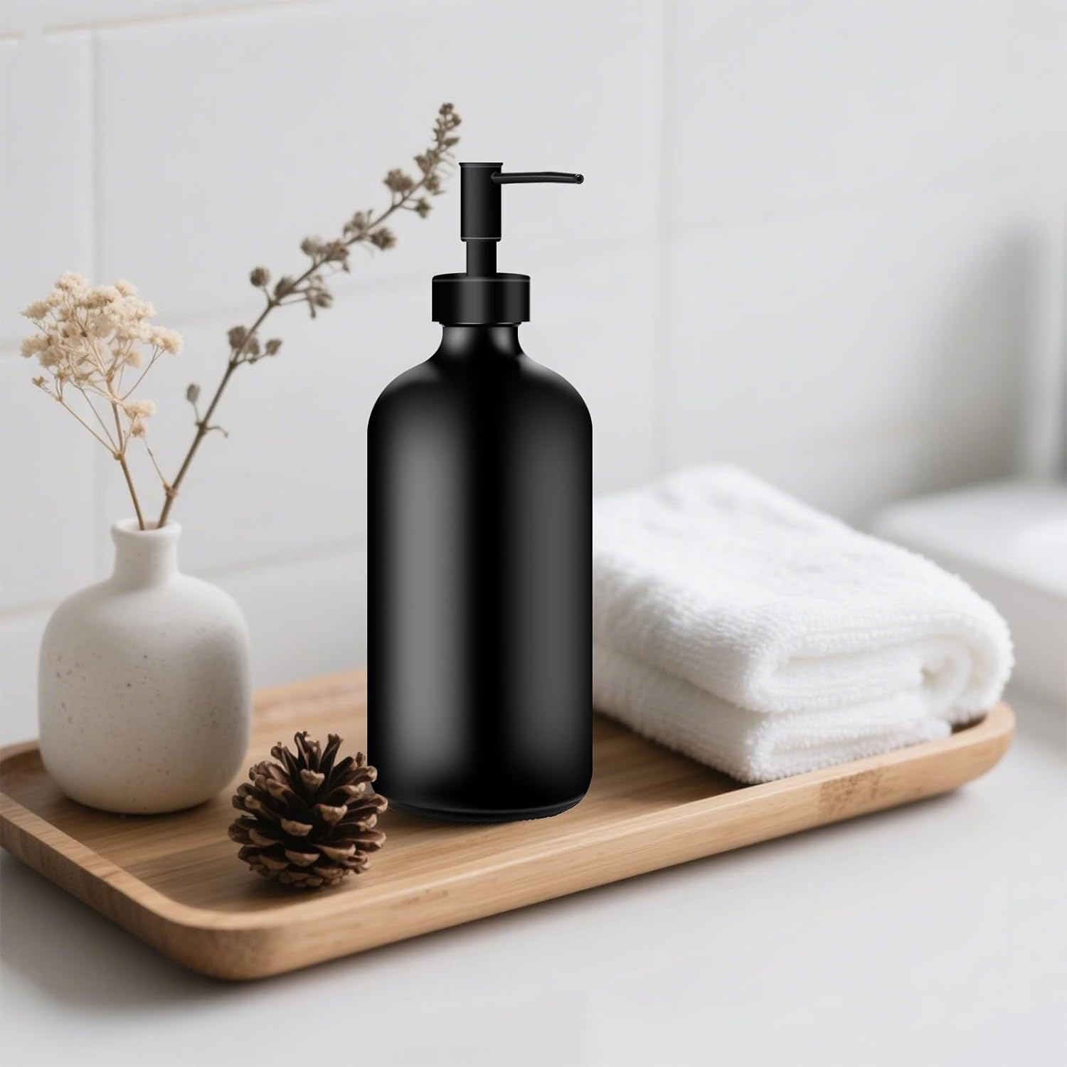 2 Pack Glass Soap Dispenser, Thickened Matte Black Hand Soap Dispenser, 400Ml Glass Pump Bottle, Suitable for Bathrooms, Countertops, Kitchens, and Laundry Rooms