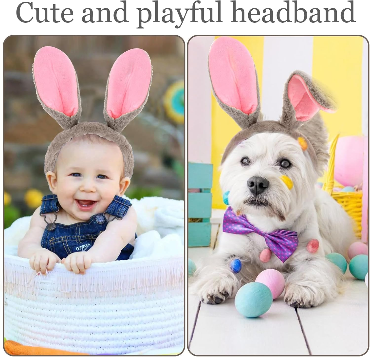 Easter Bunny Ears Headband Rabbit Ears Headband Bunny Costume Accessories Halloween Cosplay Hairbands - White image number 7