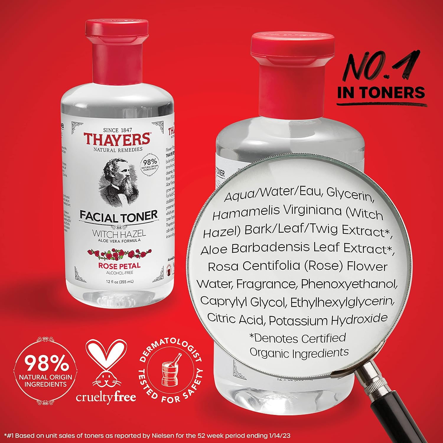 Thayers Alcohol-Free Rose Petal Witch Hazel Facial Toner with Aloe Vera Formula, 2 Pack - (2 X 12 Ounce Bottles) image number 1