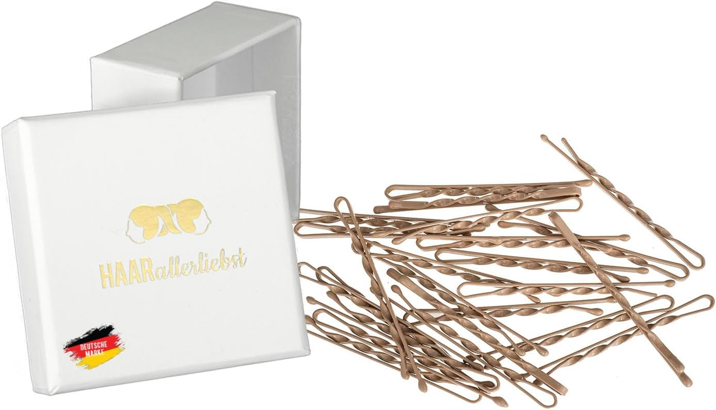 Haarallerliebst Twisted Hair Clips (Pack of 24) Gold Shimmer 5 Cm Ultra Hold Including Box for Storage