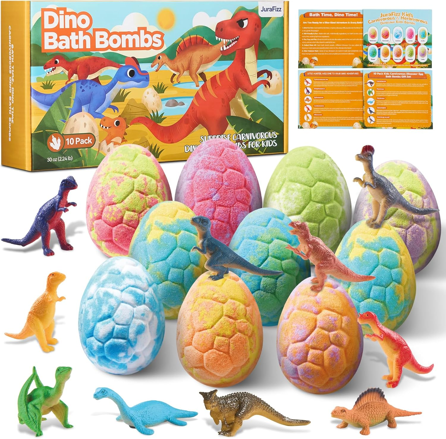 Dinosaur Bath Bombs for Kids with Surprise Inside, 10 Pack Natural Dino Egg Bath Bombs with Exclusive Carnivorous Dinosaur Toys, Fun Bath Gifts for Boys, Girls & Toddlers image number 2