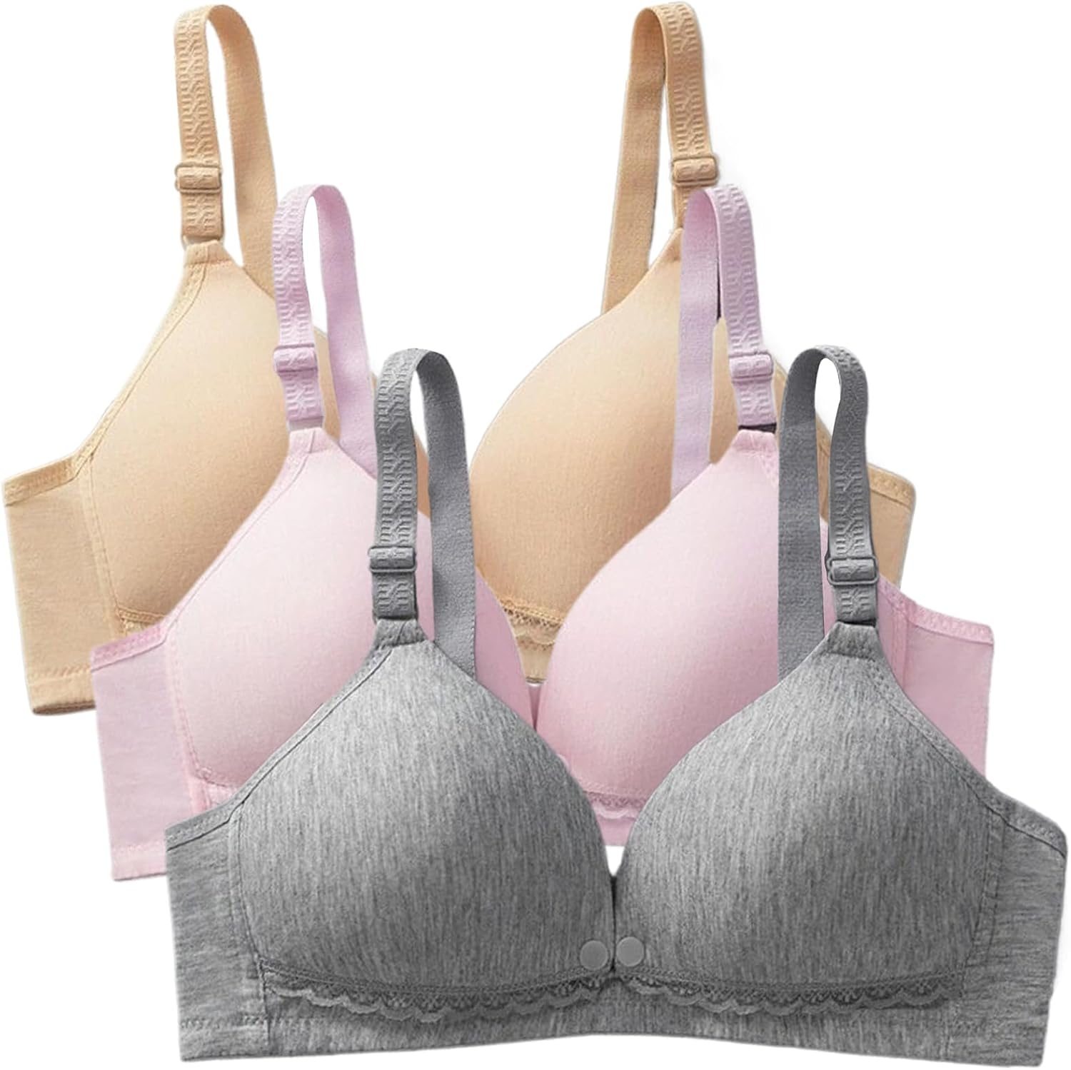 Dress Cici Nursing Bra Minimizer Bras Triangle Cotton Front Snap, 3 PCS image number 4