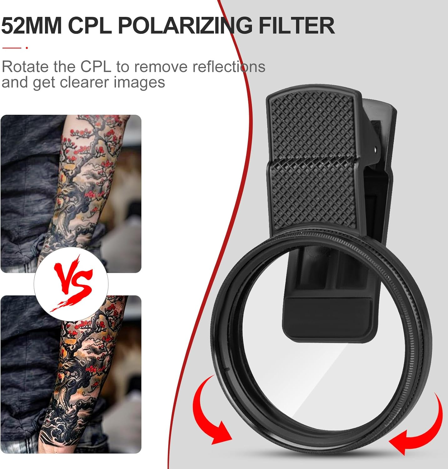 Tattoo Light Kit with 120LED and CPL Filter Polarized Len, Tattoo Equipment & Supplies, Compatible with Iphone, Selfie Light with Phone Clip&Tripod, Tattoo Lighting Lamp Food Photography Remove Glare image number 6