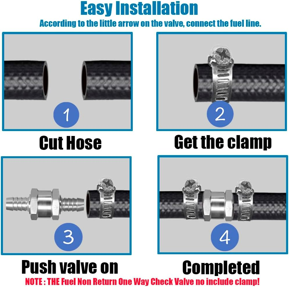 Yakamoz 2PCS Fuel Non Return One Way Check Valve, 3/8" 10Mm Aluminium Alloy Fuel Line Check Valve for Fuel, Oil, Petrol, Diesel, Water, Gasoline, Aluminium, Silver image number 6