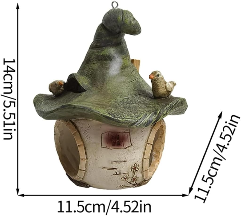 AIMALL 5.51 Inch Hanging Birdhouse Ornament, Cartoon Design, Resin Tree Hummingbird Nest, Outdoor Courtyard Decoration, Weatherproof and Durable
