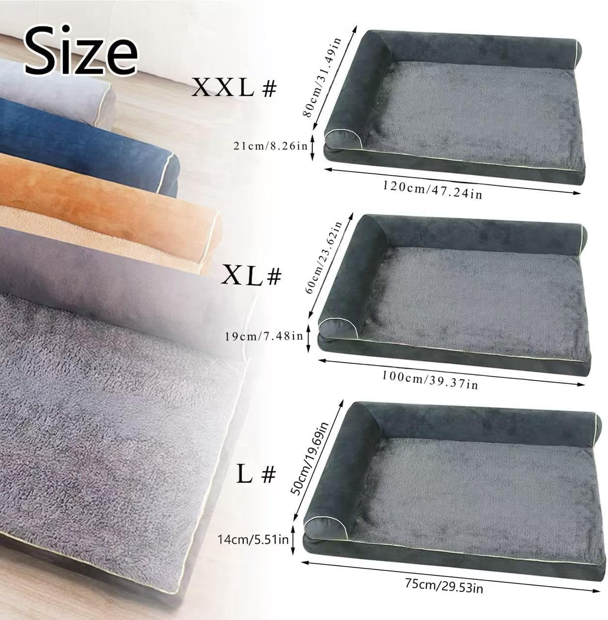 Orthopedic Dog Bed Large, Memory Foam Washable Dog Sofa Bed for Medium & Large Dogs, Warm Pet Bed with Removable & Washable Cover, Firm Support Dog Couch Bed for Anxiety Pets (Dark Gray, XL)