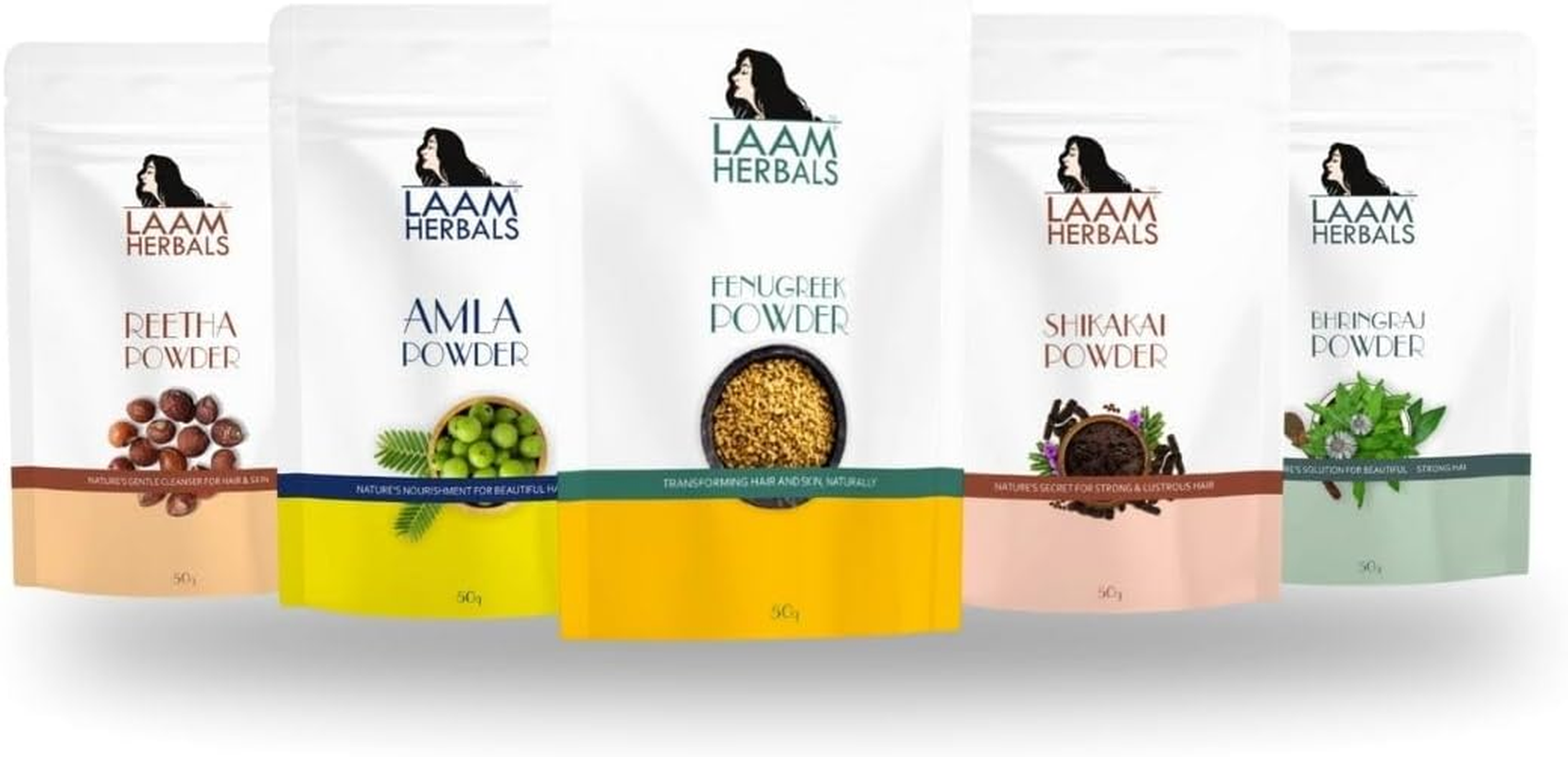 Laam Herbals Amla, Reetha, Shikakai, Bhringraj & Methi Powder | Pure & Natural | Hair Mask, Dry Hair Wash | for Long Hair, Strong & Natural Looking Hair (5X50 G)