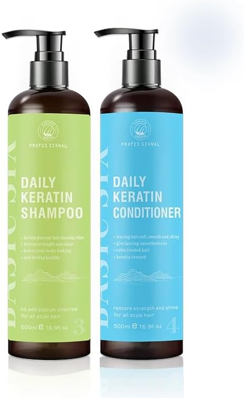 Professional Daily Keratin Shampoo and Conditioner Set, 500Ml, for Damaged and Dry Hair