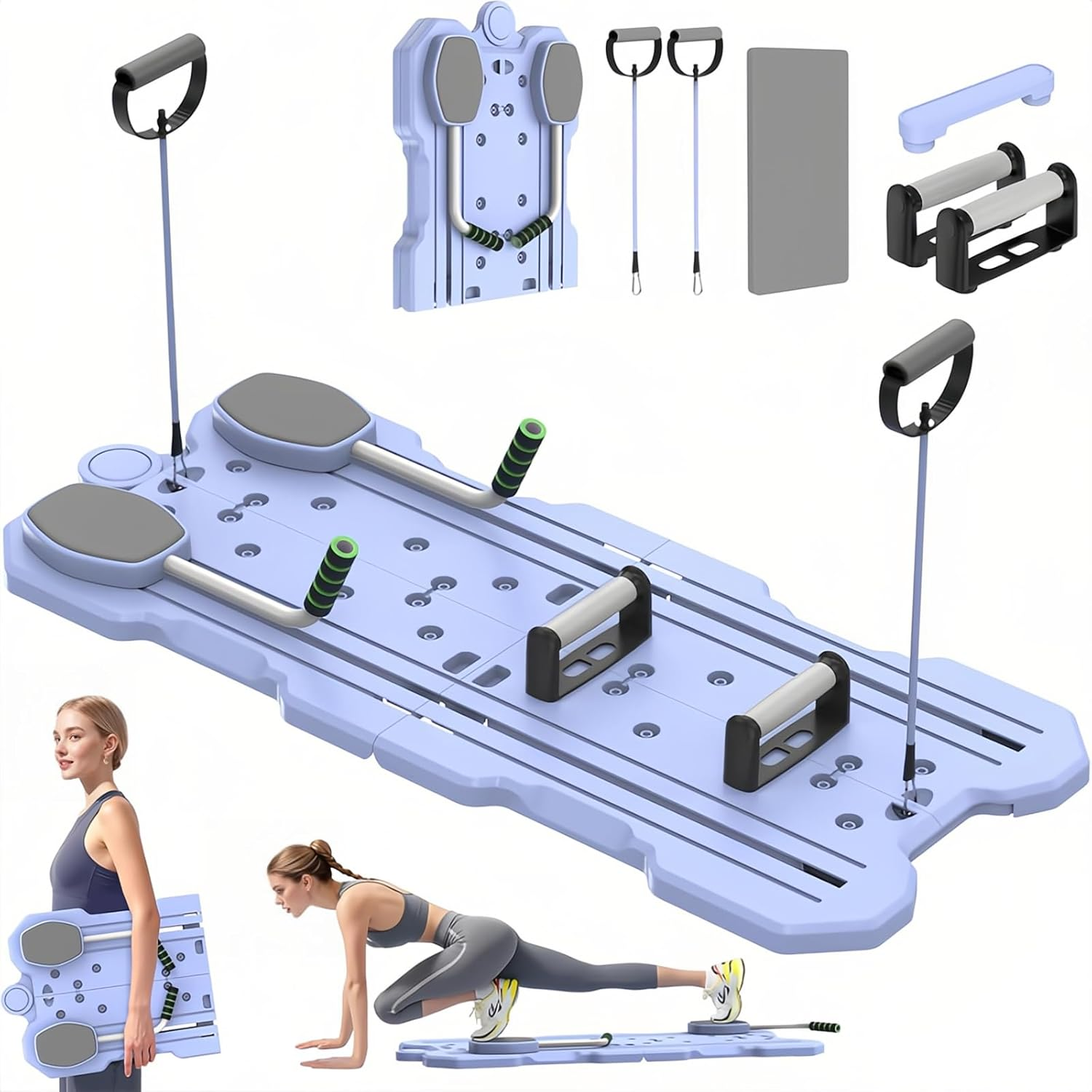 Taoluwin Thigh Strength Trainer, Pilates Board Reformer Set, Portable Pilates Reformer Board with 350Lb Capacity, Foldable Pilates Sliding Board Kit, Adjustable Ab Core Exercise Board, Lavender image number 2