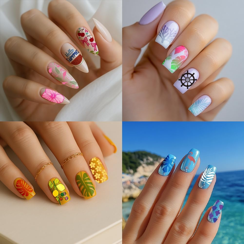 PH Pandahall Nail Stamping Plate Kit, 6Pcs Summer Ocean Beach Templates Nail Art Stencils Stainless Steel Image Plates with Silicone Nail Stamper Scraper Tool for Women Manicures Salon Design image number 5