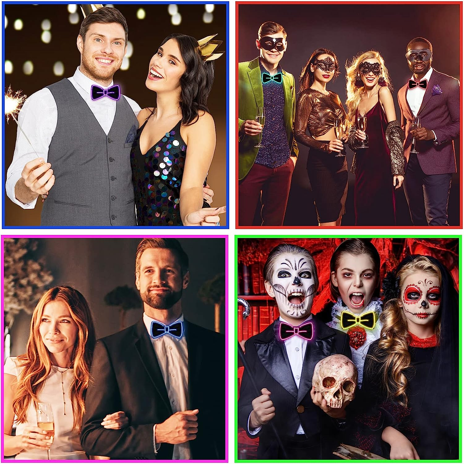 Jeyiour 8 Pcs Light up Bow Tie LED Bowtie LED Glow in the Dark Bow Tie for Men Funny Party Clothes Neon Costume Accessories for Rave Show, Novelty Glow Outfits, Neon (Blue, Green, Red, Yellow, Etc.) image number 5