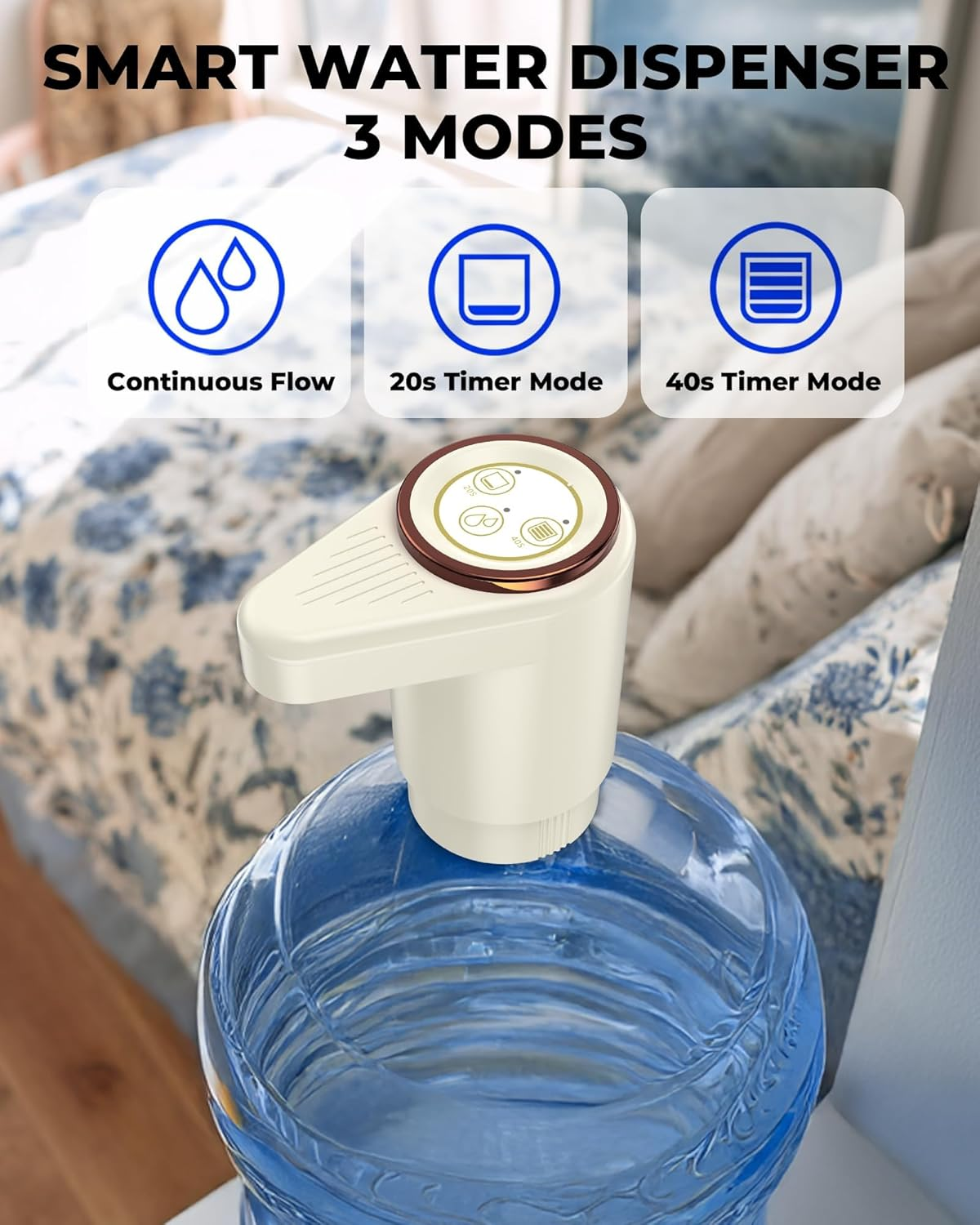 Upgraded Water Dispenser Pump [1200Mah] - Smart Dosing System, Dual Motor & Dual Outlet for Bottles/Jugs - Premium Electric Transfer Pump（Beige） image number 5