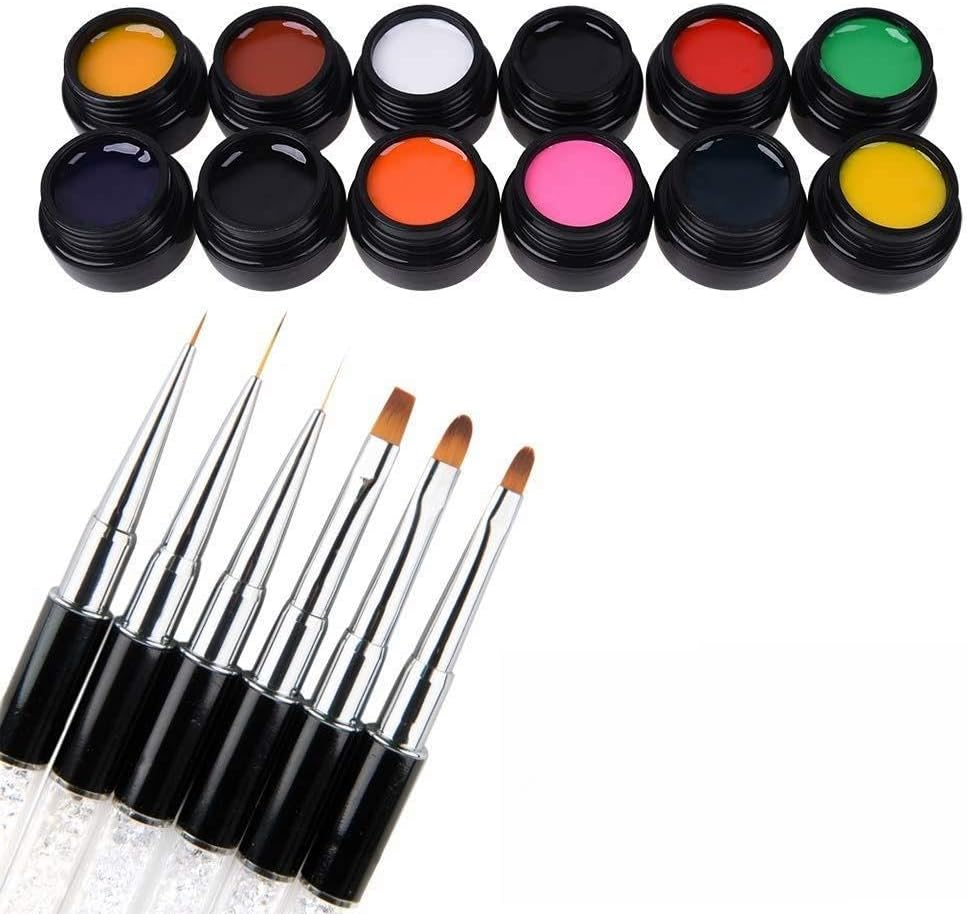 12 Colors Nail Painting Gel for Nail Drawing Lines Striping Painting Flowers Patterns Nail Art Set Nail Design Gel Polish UV LED for Nails Manicure Kit, White Black Blue Green Yellow Orange Pink