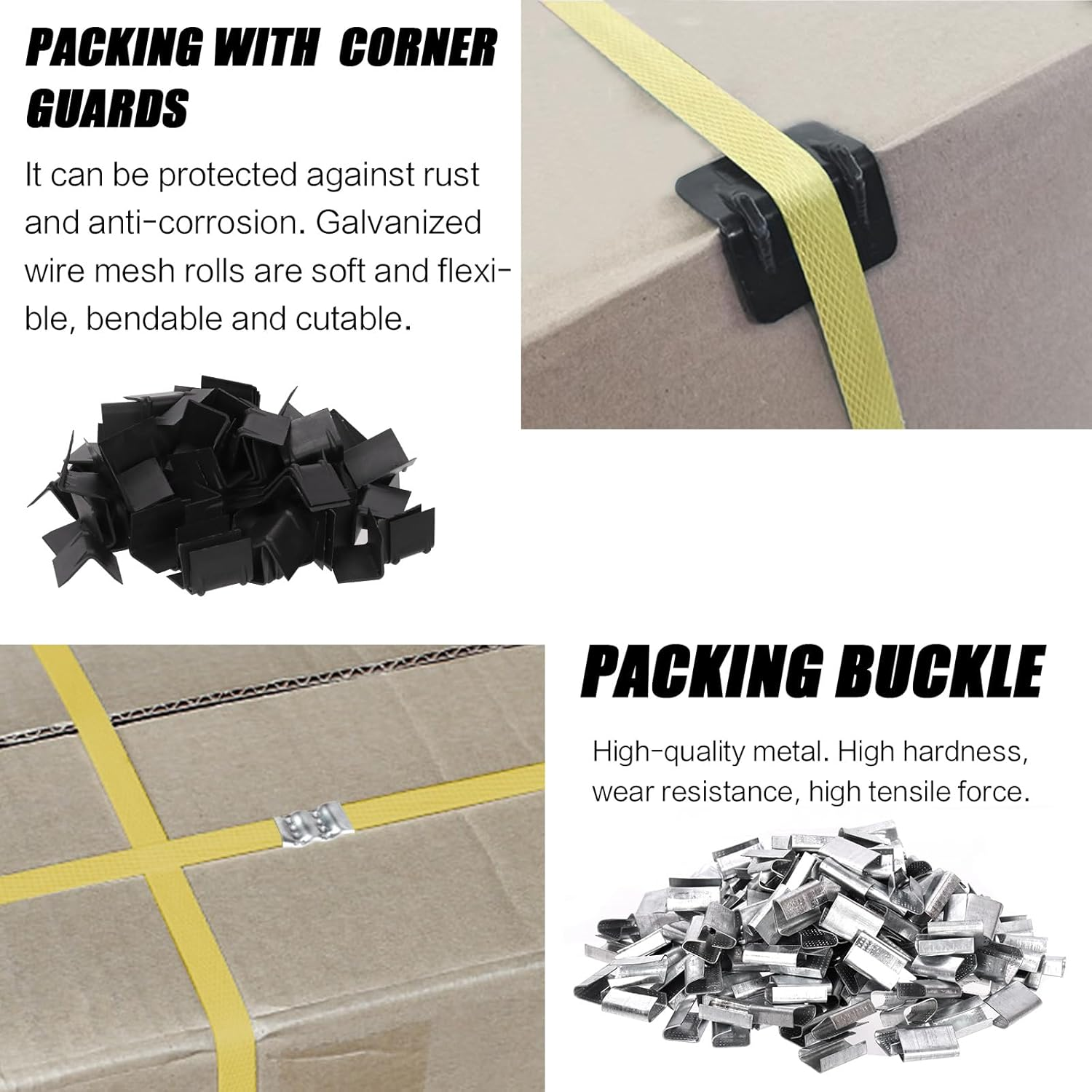 Swpeet 284Pcs Pallet Packing Strapping Tool, Heavy Duty Banding Tool Sealer, 4 in 1 Strapping Kit PET Strapping Sealer, 100Pcs Cardboard Edge Protectors, 180Pcs Metal Seals for Packing image number 5