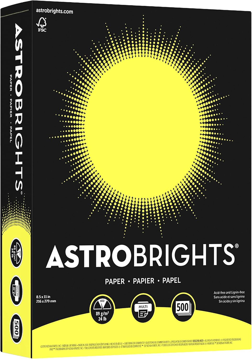 Astrobrights Bright Color Paper, Neenah &reg;, Letter Paper Size, 24 Lb, FSC Certified&reg;, Lift-Off Lemon, Ream of 500 Sheets image number 1