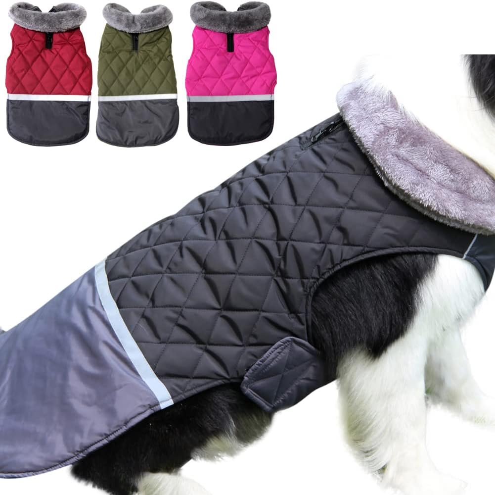 Joydaog Fleece Collar Reversible Dog Coats for Small Dogs Waterproof Warm Puppy Jacket for Cold Winter,Red XS