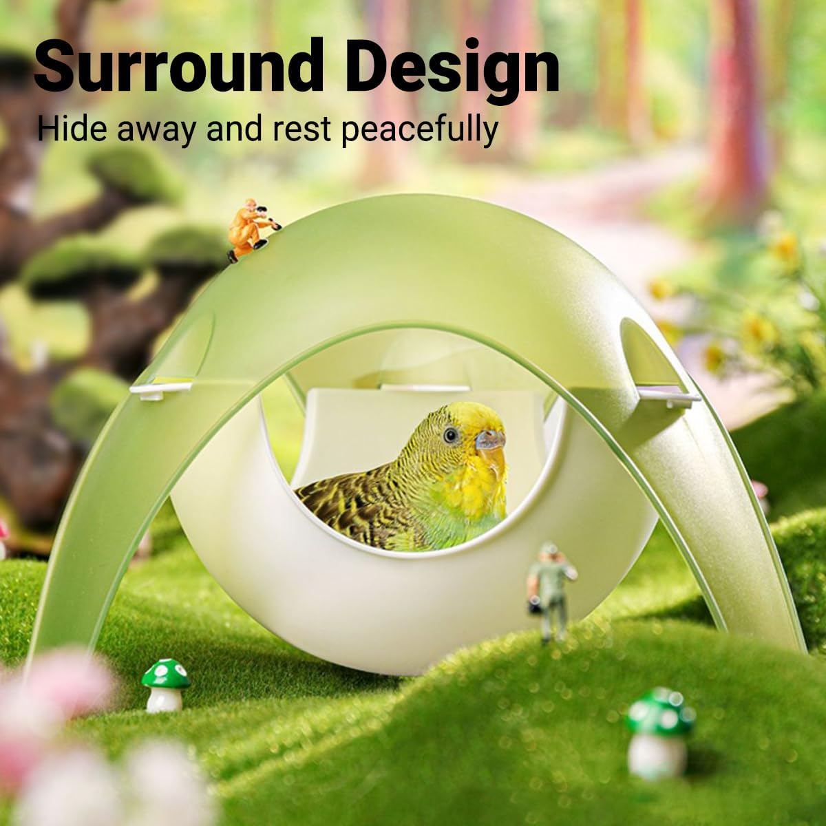 AIMALL Wooden Bird'S Nest for Parrots - Space Capsule Birdhouse, Summer Small House with Hammock, Multi-Functional Bird Nest for Xuan Feng and Peony Birds, Tiger Skin Design image number 2