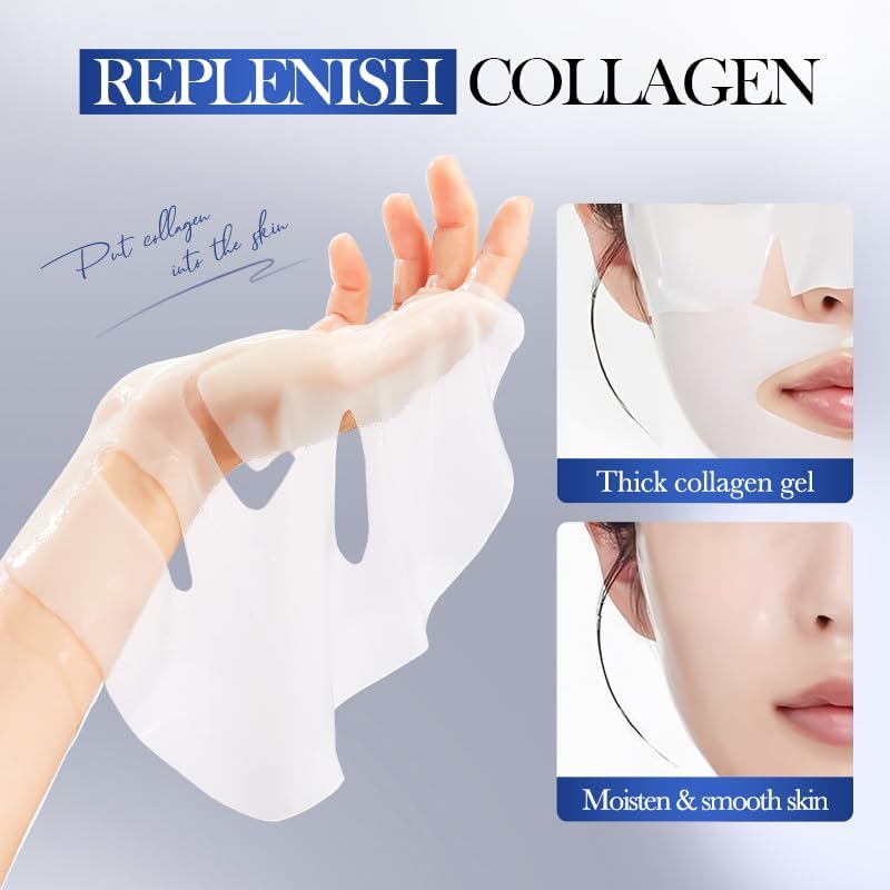 Korean Face Mask 5Pcs, Baby Skin Collagen Moisturizing Mask with 8 Types of Hyaluronic Acid and Hydrolyzed Collagen to Moisturize & Smooth Wrinkles, and Improve Skin Elasticity - Collagen image number 4