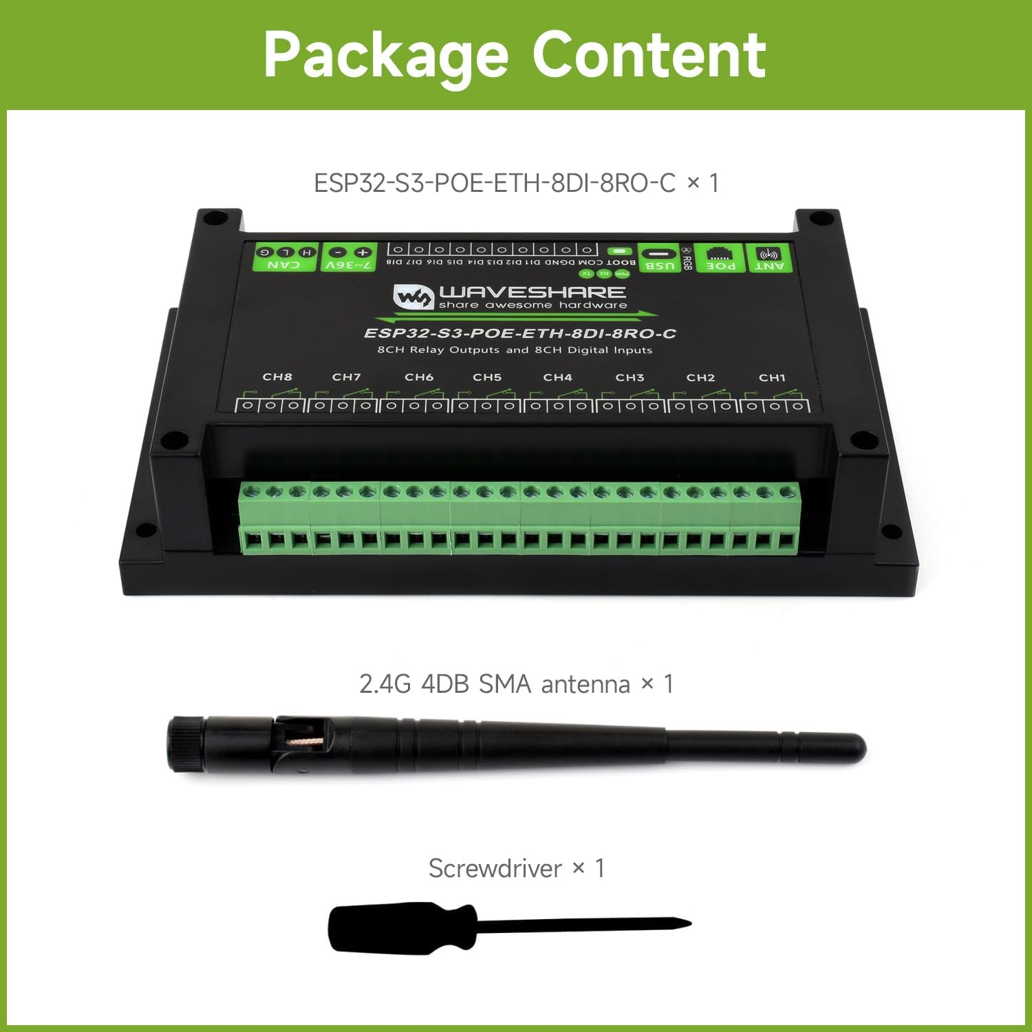 Waveshare Industrial 8-Channel ESP32-S3 Wi-F Relay Module, Isolated CAN Interface, Xtensa 32-Bit LX7 Dual-Core Processor, 240Mhz, Multiple Isolation Protection Circuits, Poe Ethernet Port image number 6