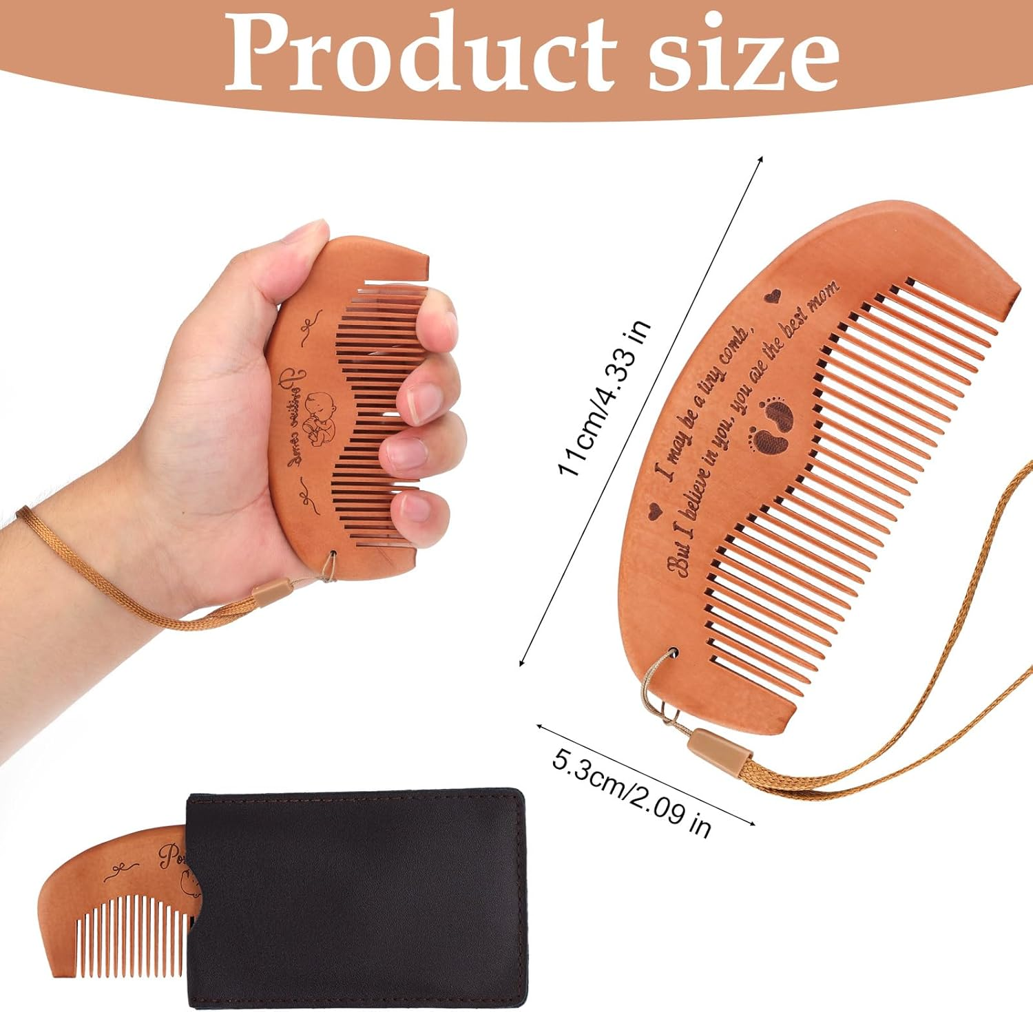 Carriage Comb Set, Birth Comb, Wooden Hair Comb for Birth with Storage Bag and Neck Strap, Pregnancy Comb, Birth Utensils for Firstbirths, Pregnancy Gift image number 1