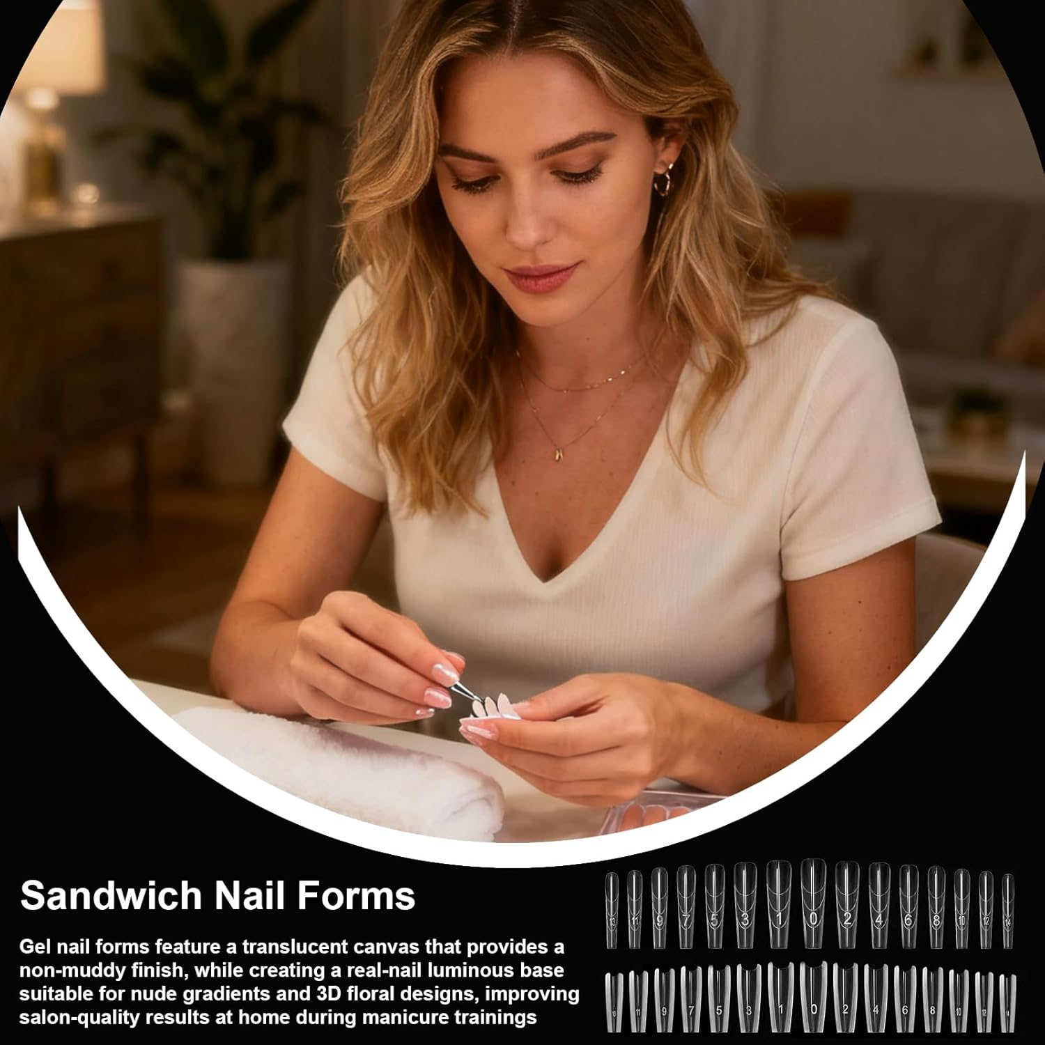 Gel Nail Forms,Fingernails Crafting Sandwich-Structure - French Nail Forms for Gel | for Beginners Professionals Women Girlfriend Everyday Wear Home Salon