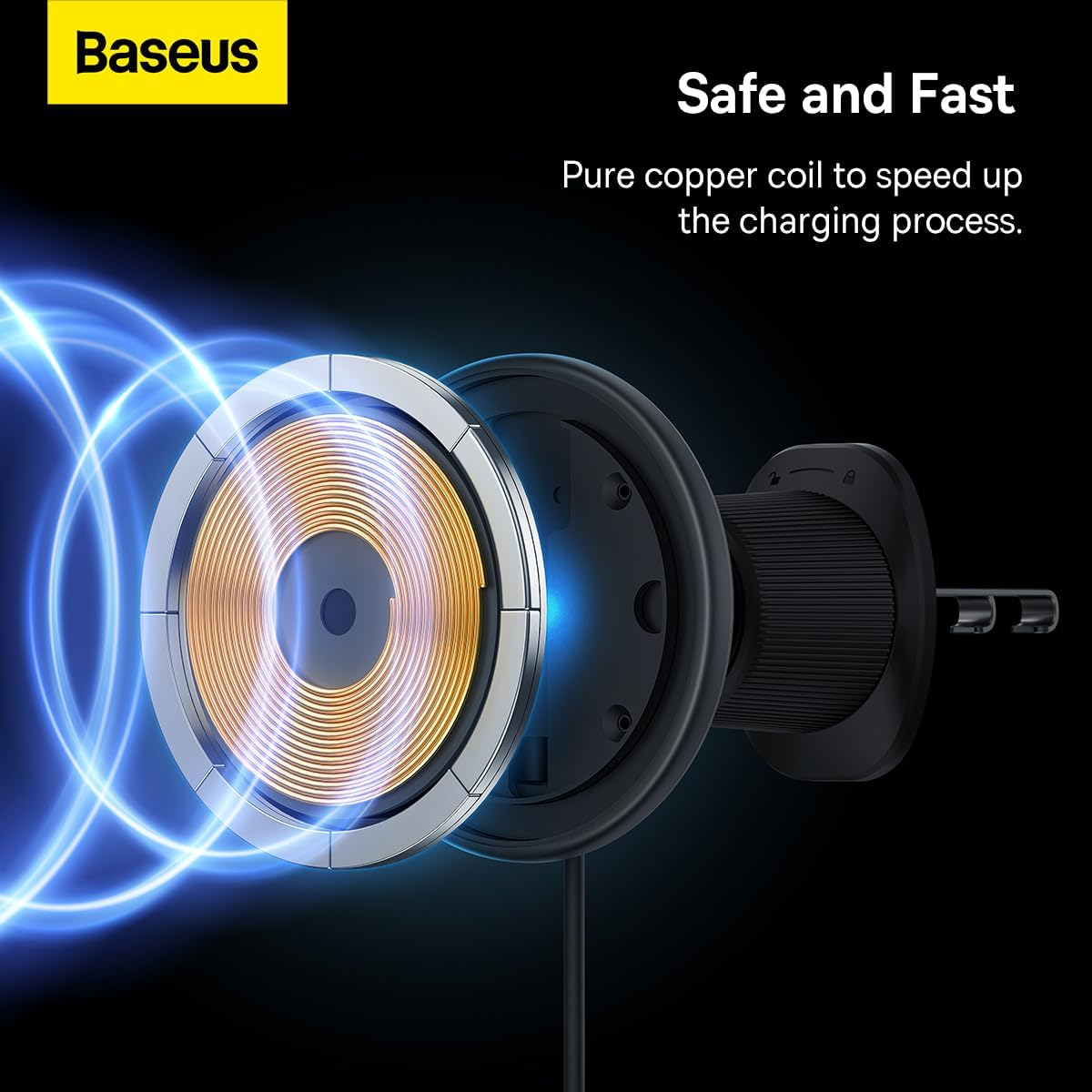 Baseus Car Mount Wireless Charging Air Vent Mount 15W - Black, Compatible with Fire Phone, Smartphones, Car, Truck - Single Hand Operation image number 4