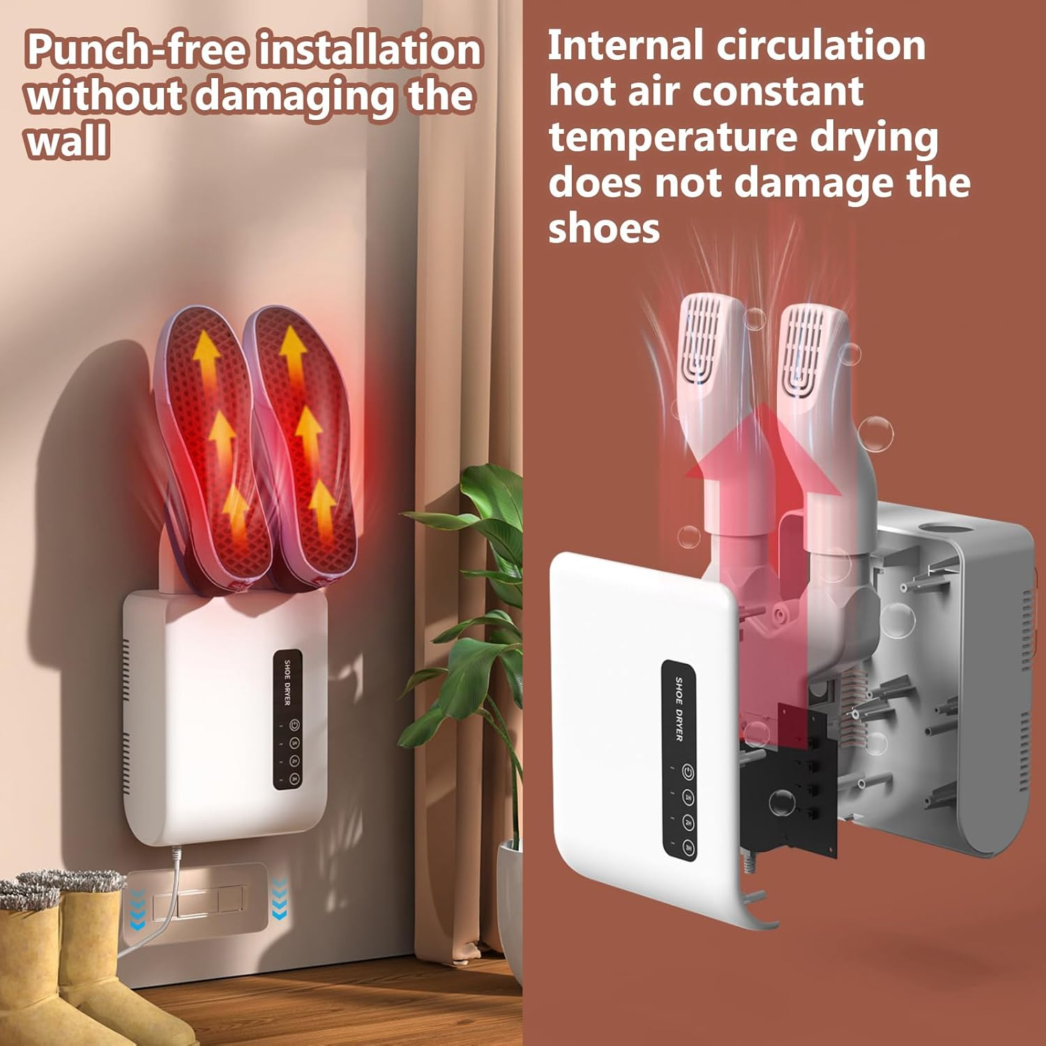 UOEPOWA Portable Shoe and Boot Dryer for Ski Boots, Work Shoes, Rain Boots, Socks, and Gloves &ndash; Fast Drying, Odor Removal, Antibacterial with Timer, Wall-Mountable Design for Space-Saving (AU Model) image number 4