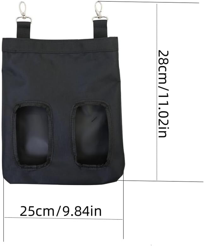 Rabbit Guinea Pig Hay Feeder Bag,Hay Holder with 2 Holes & Adjustable Shoulder Strap Small Pet Hay Bag,Large Capacity Cloth Fabric Hanging Hay Feeder Bag for Small Animal(Black)