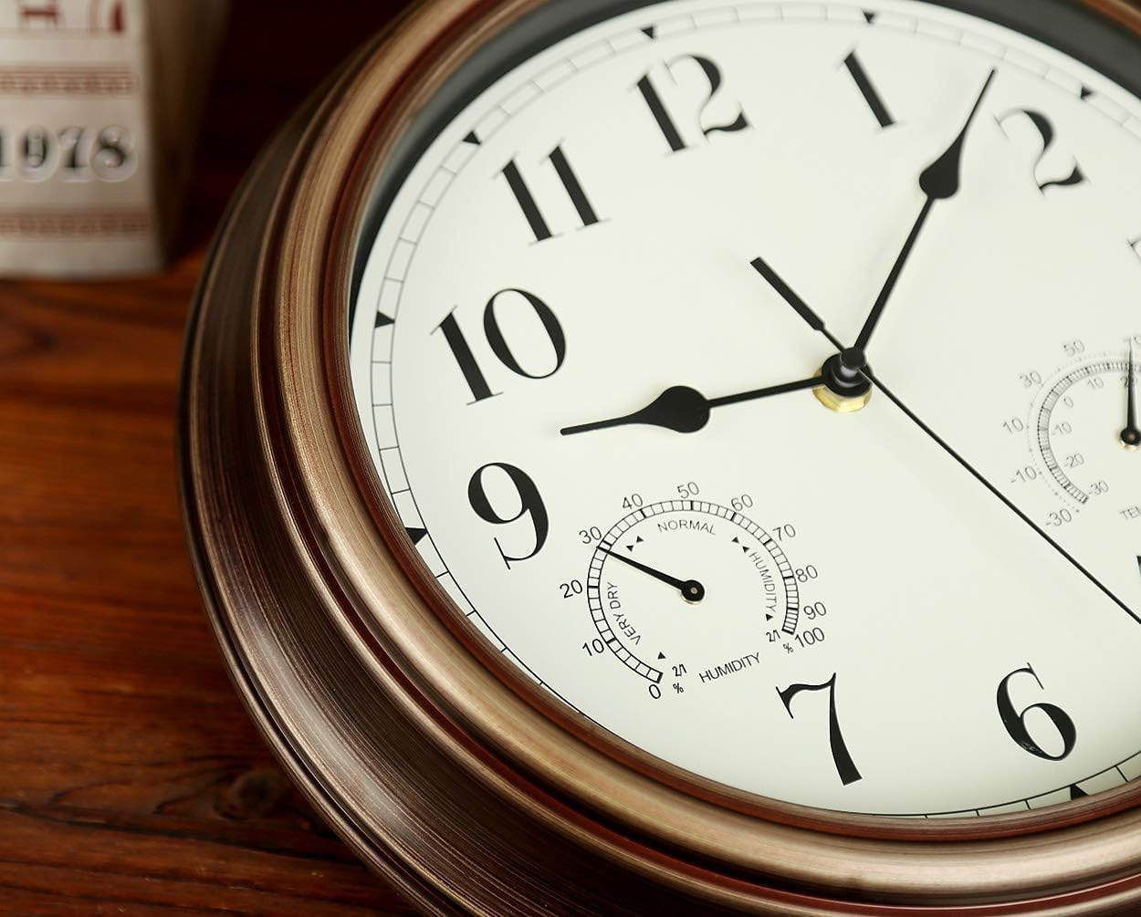 12 Inch Indoor Outdoor Wall Clock Waterproof with Temperature and Humidity Combo,Battery Operated Non Ticking Silent Clock Wall Decorative 1Pcs image number 4