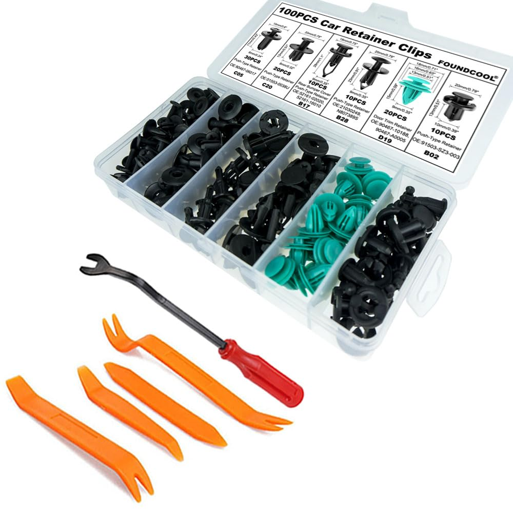 105Pcs-6 Types Universal Car Trim Clips Retainers Panel Push-Type Pins Rivets Fasteners Replacement Molding for Cars Trucks Suvs Bumper Door Fender Engine Cover Removal Tools image number 3