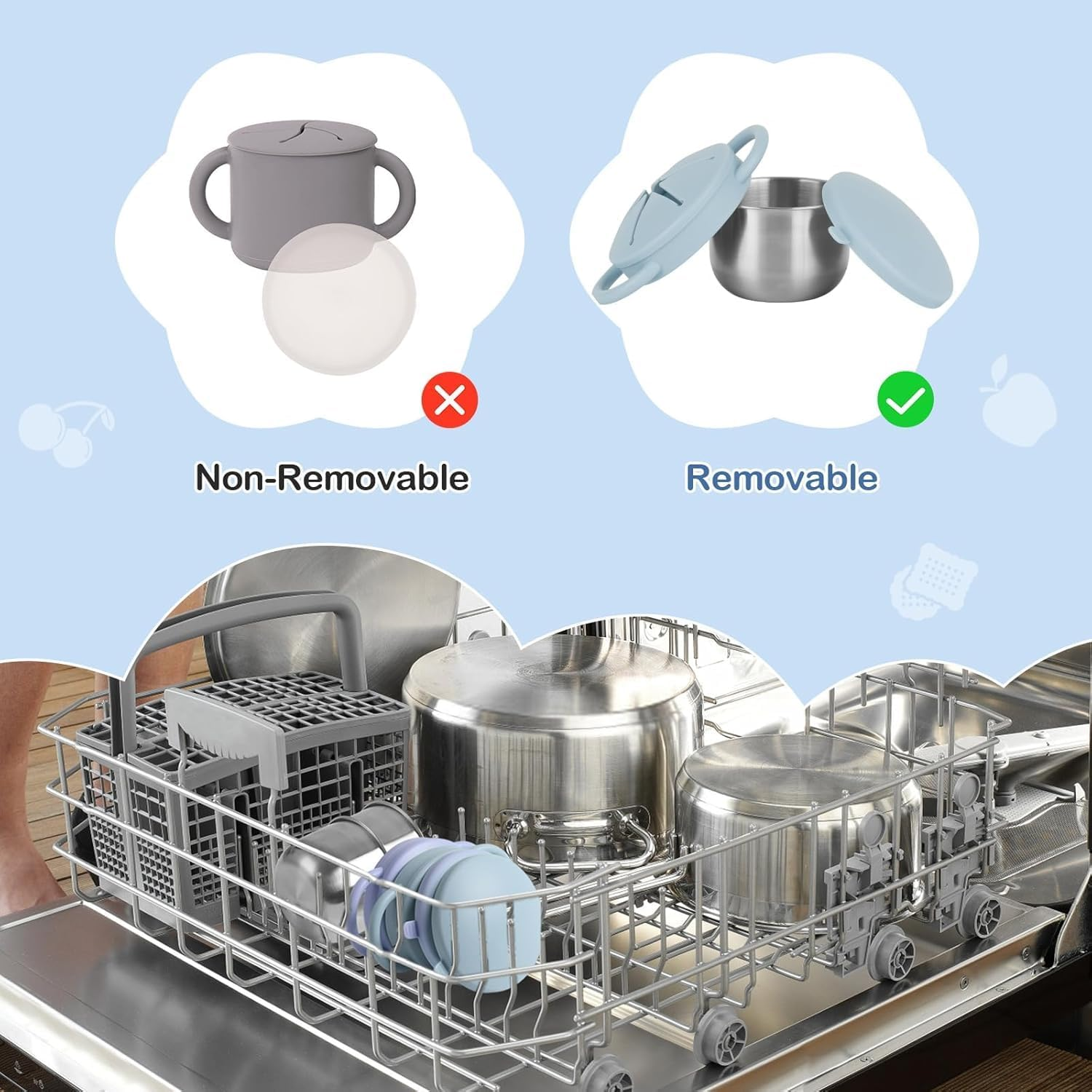 2-Pack Stainless Steel Snack Containers for Baby Toddlers with Spill-Proof Silicone Lids & Handles - 3-In-1 Baby Snack Cups, No-Spill Baby Snack Box Perfect for On-The-Go, Dishwasher Safe, Food Grade image number 4