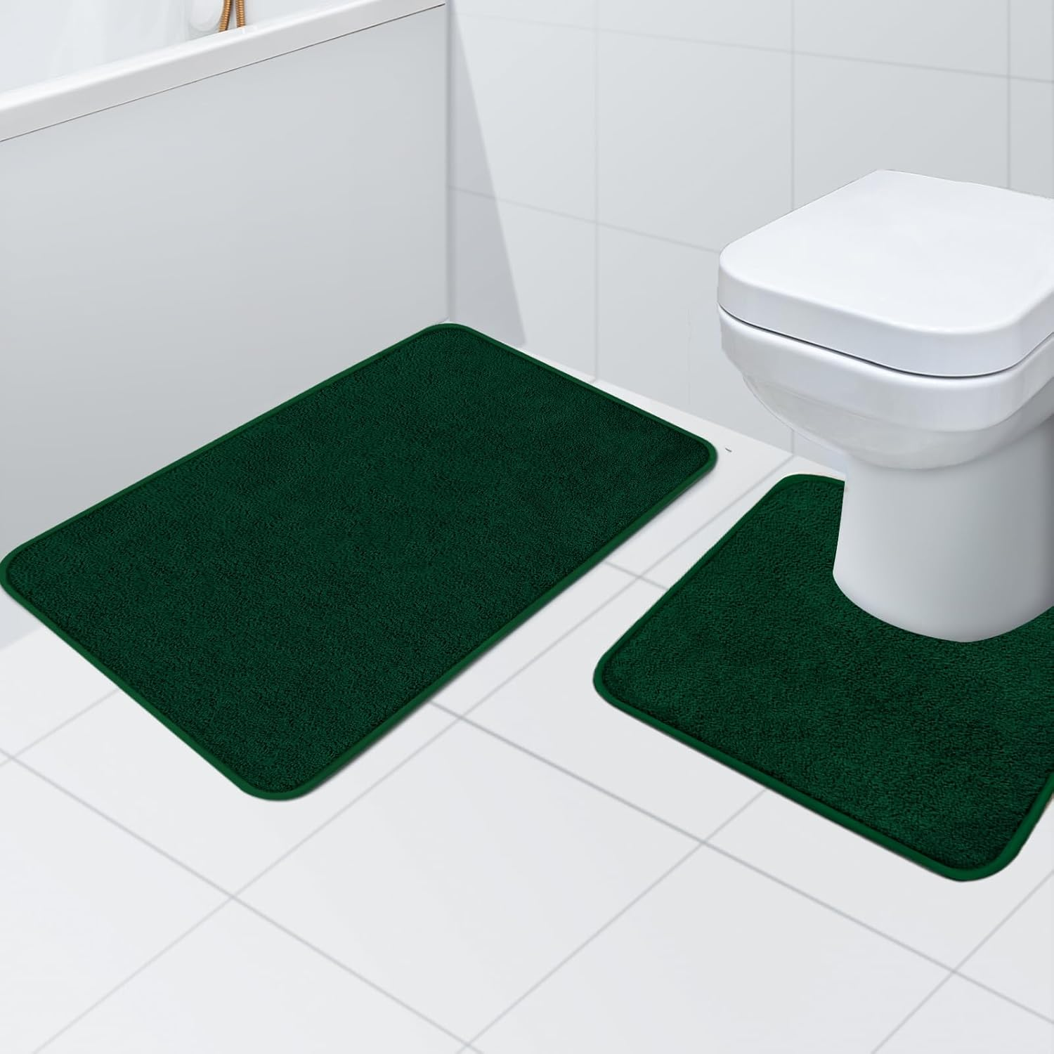Rururug Bath Mat Sets 2 Piece Washable Microfiber Bathroom Mats New Point Plastic Non-Slip Bottom Bath Rug and Toilet Mat Set (Green, 50X80Cm+50X40Cm) image number 2