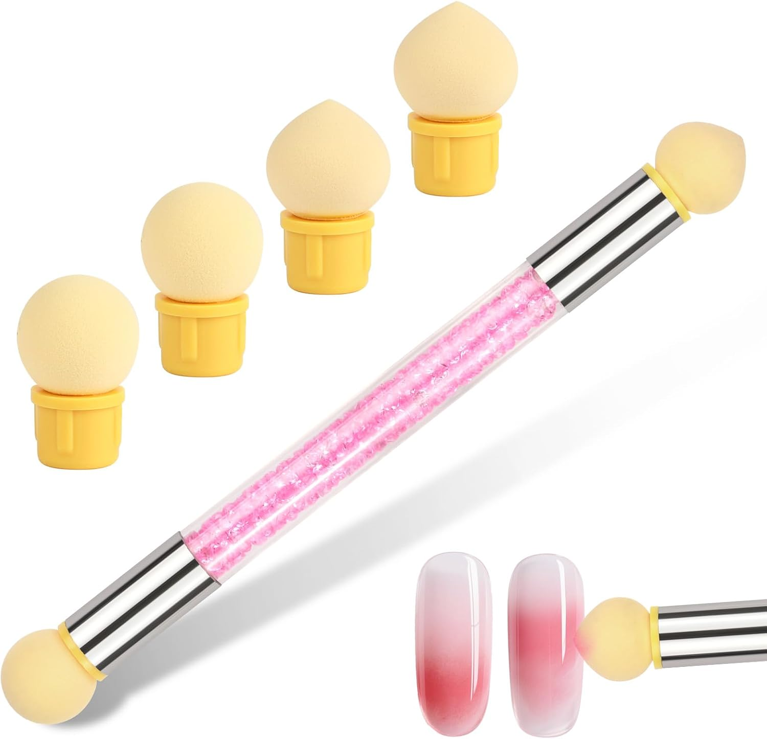 BUTBU Nail Sponges for Ombre, Double Head Sponge Nail Art Brush, Ombre Nail Sponge with 4 Replacement Heads, Suitable for for DIY Nails-Art and Gradient Nail Design (Pink) image number 1