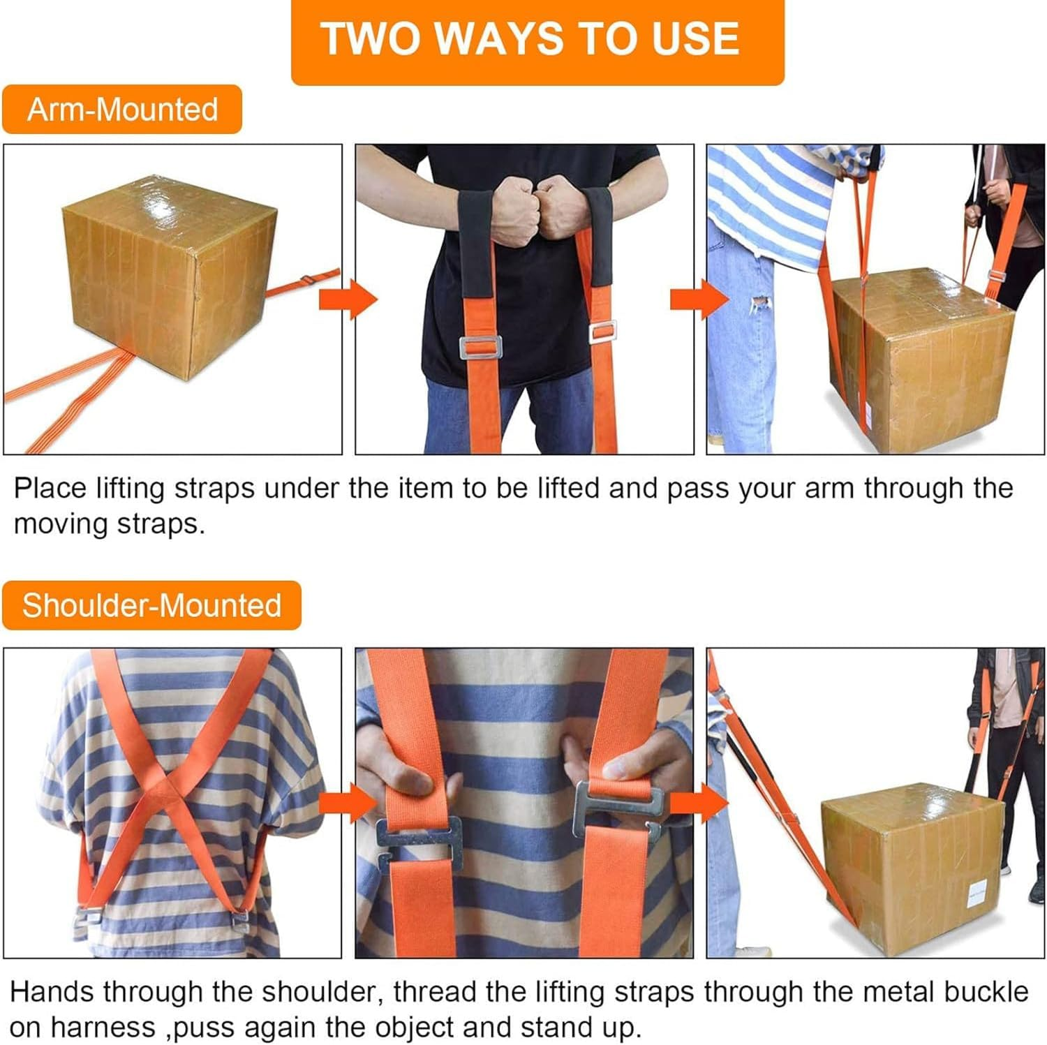 MEZOKUCEL Shoulder Dolly Moving Straps - Lifting Strap for 2 Movers - Move, Lift, Carry, and Secure Furniture, Appliances, Heavy, Bulky Objects Safely, Efficiently, More Easily like the Pros (Orange) image number 4