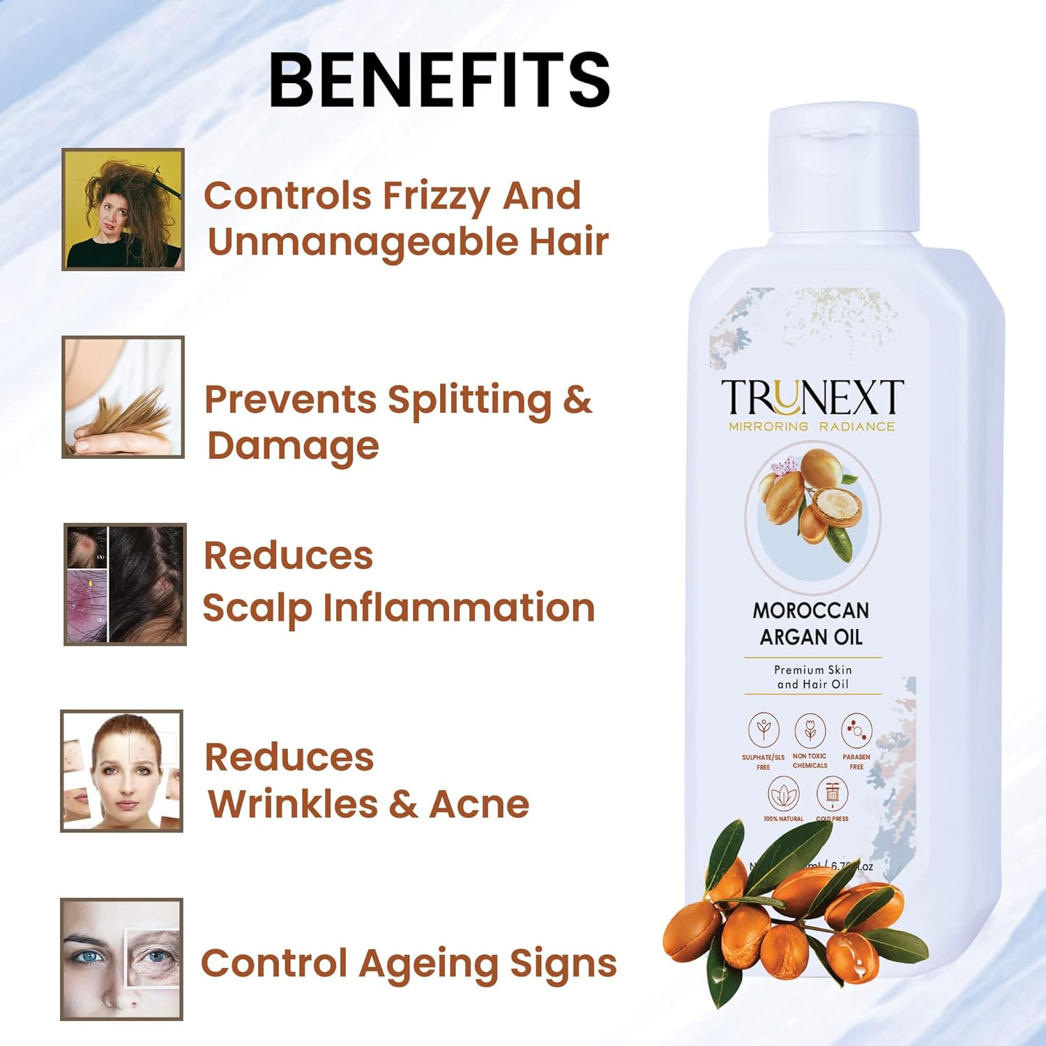 TRUNEXT MOROCCAN ARGAN OIL 200ML +ARGAN SHAMPOO 300ML- HAIR COMBO, HAIR CARE ROUTINE, HAIR SET, HAIR KIT image number 4