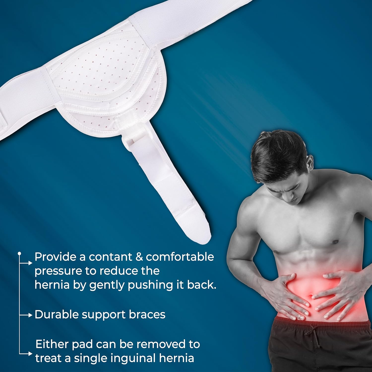 Wonder Care Hernia Belt for Men Inguinal Hernia Support Belt Pain Relief with Removable Compression Pads Groin Hernia Truss Flexible Adjustable Groin Straps Left or Right Inguinal Hernia Truss Brace-S/M