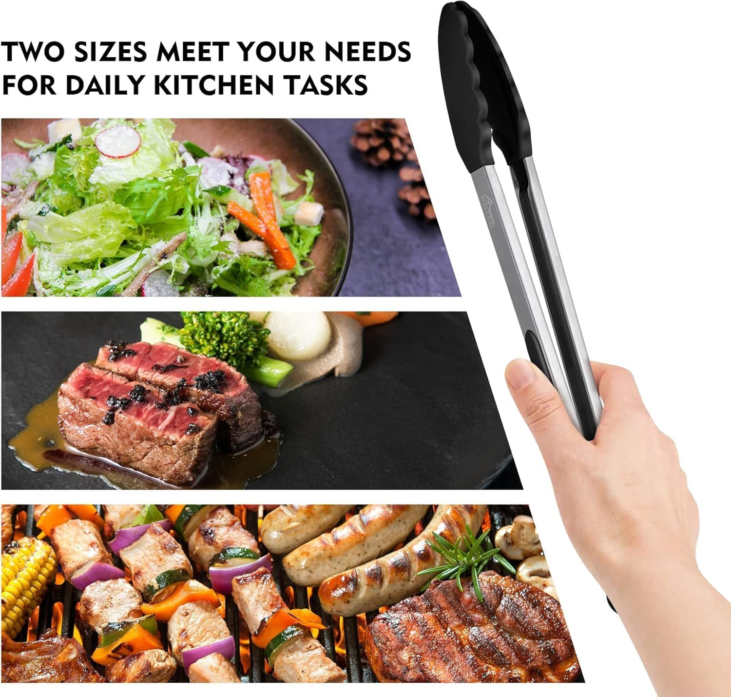 2 Pack Silicone Kitchen Tongs for Cooking,26.5+34Cm Extra Long Large Stainless Steel BBQ Cooking Grilling Locking Food Tongs,Heat Resistant Tongs for Pans, Strong Grip, Grab Food, Toss Salad