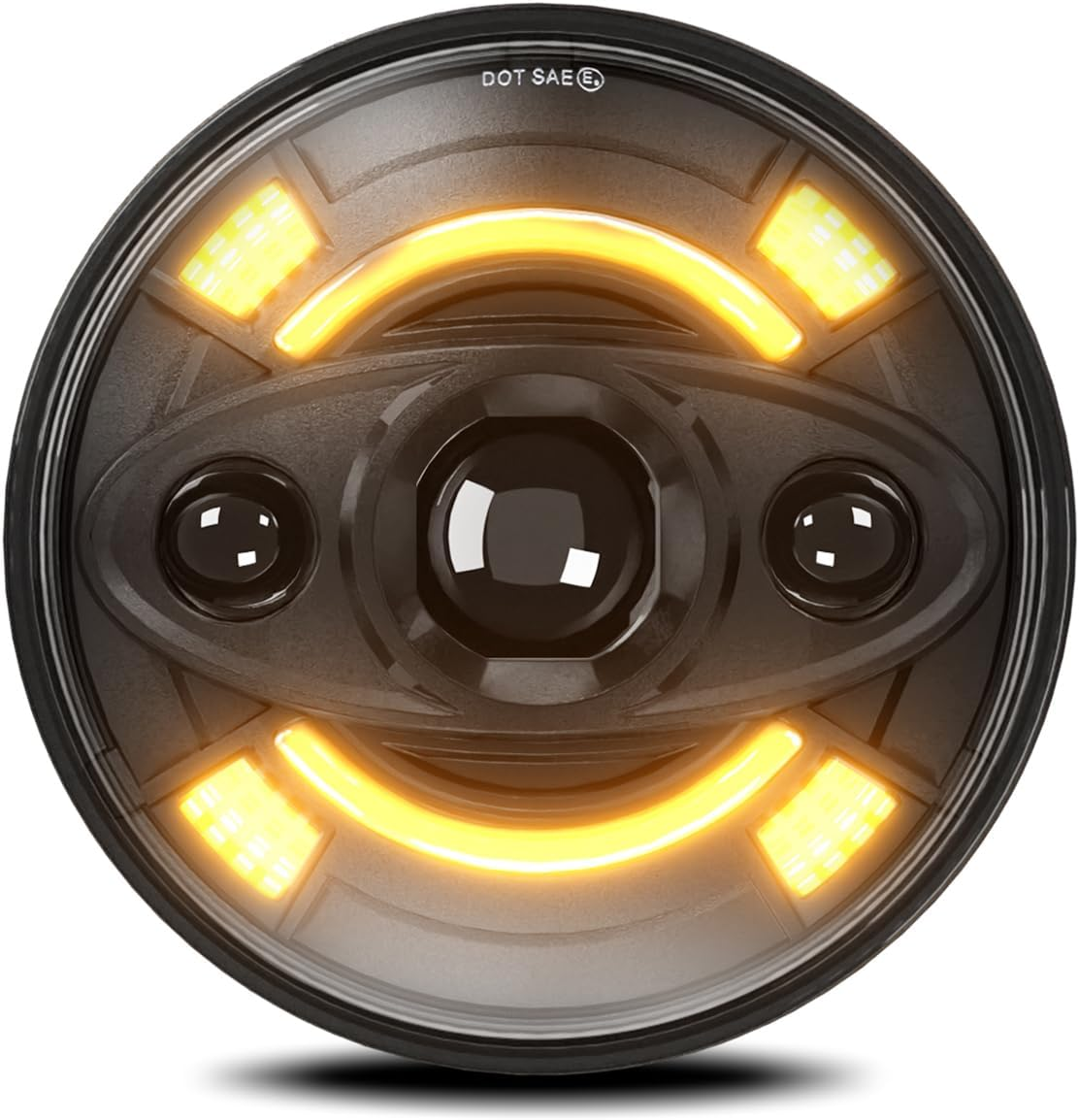 LAPOOH 1Pcs 7 Inch LED Headlight with Hi/Lo Beam, DRL and Turn Signal Waterproof 7 Inch round Headlight