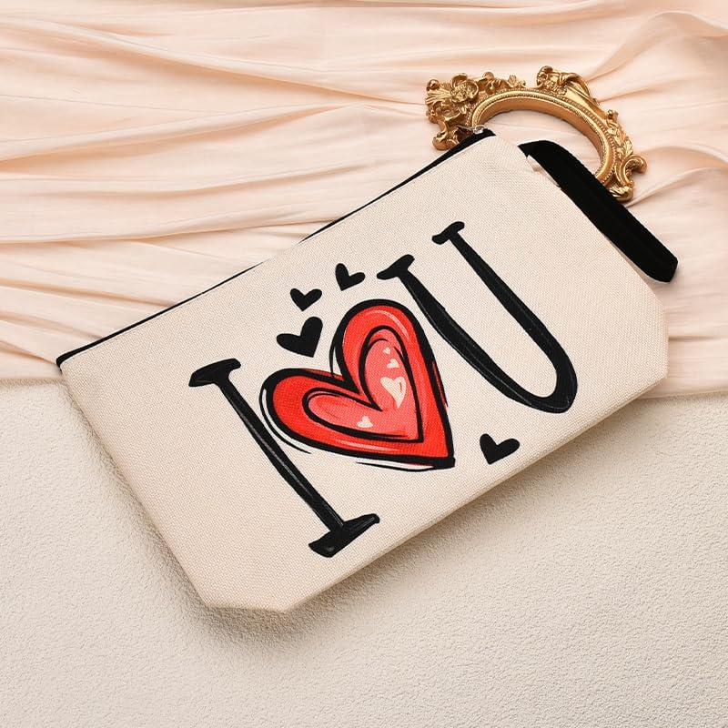 Makeup Bags for Women Valentines Day Gifts for Girlfriend Wife Anniversary Birthday Gifts for Women Mothers Day Gifts for Fiancee Wifey Small Makeup Cosmetic Bag for Purse - Beige-A image number 5