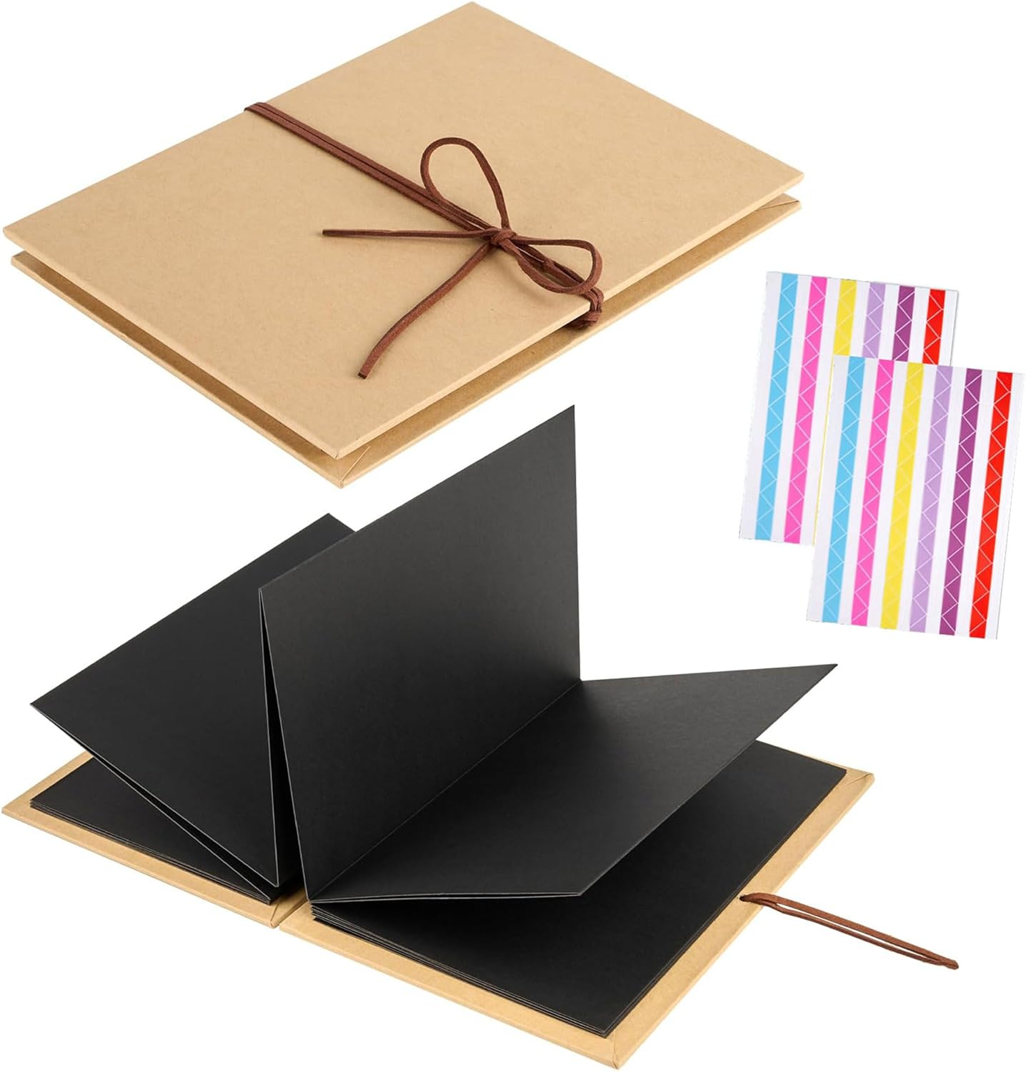 6 X 8 Inch Small Scrapbook Album with Brown Pages, Stretchable Folding Photo Album, Hardcover Memory Book Accordion Adventure Scrapbook