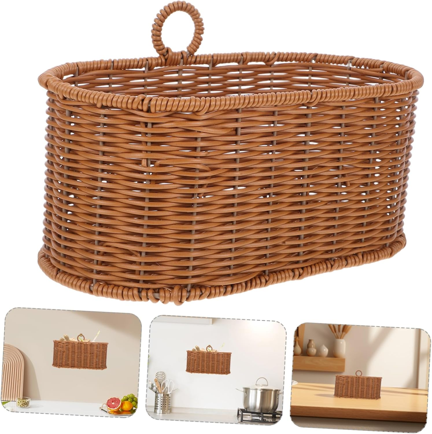 Alipis Faux Woven Wall Hanging Basket for Kitchen Storage Holds Garlic Onion Small Kitchenware for Pantry Bathroom Decor - Yellow image number 6