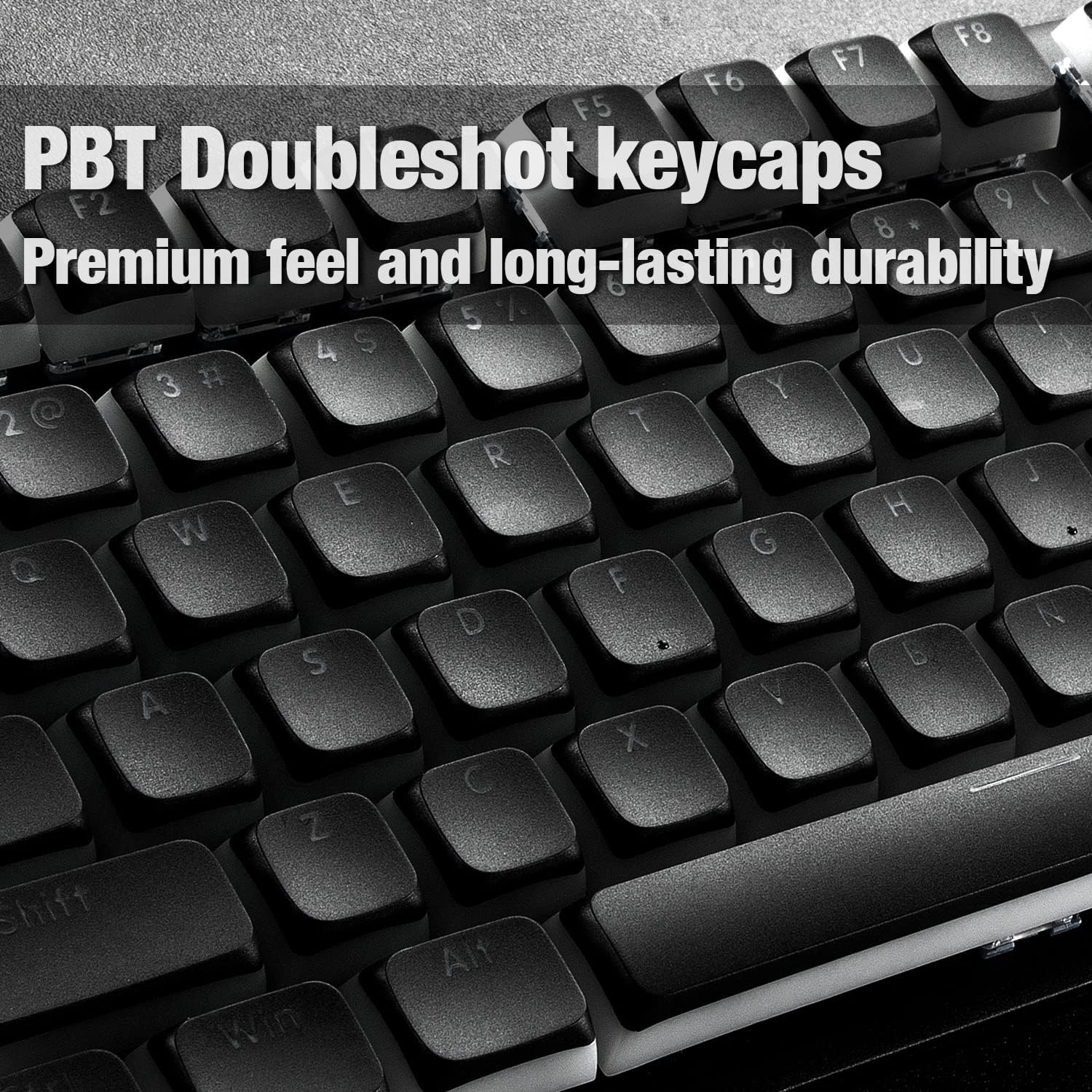 Gunmjo Golf Pudding PBT Doubleshot Keycaps for Gaming Keyboard with Cherry MX Switches, Spherical PBT Keycaps for Backlit Mechanical Keyboard, OEM Profile 111 Keys with 6.25U Space Bar, Black Color - White image number 3