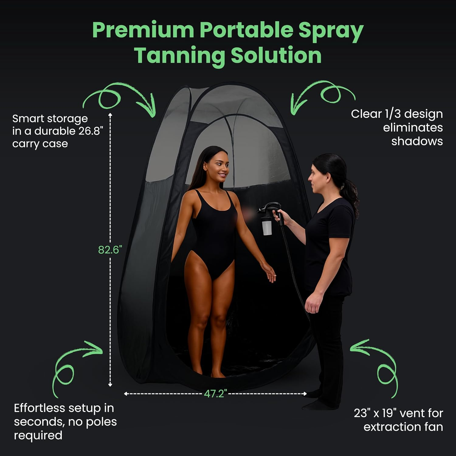 Kobbtan Large Deluxe Spray Tan Tent &ndash; Pop up Tent Portable Tanning Booth with Carry Case &ndash; Clear Window for Perfect Spray Tanning &ndash; Extraction Fan Opening &ndash; Easy Clean Spray Tan for Home & Salon
